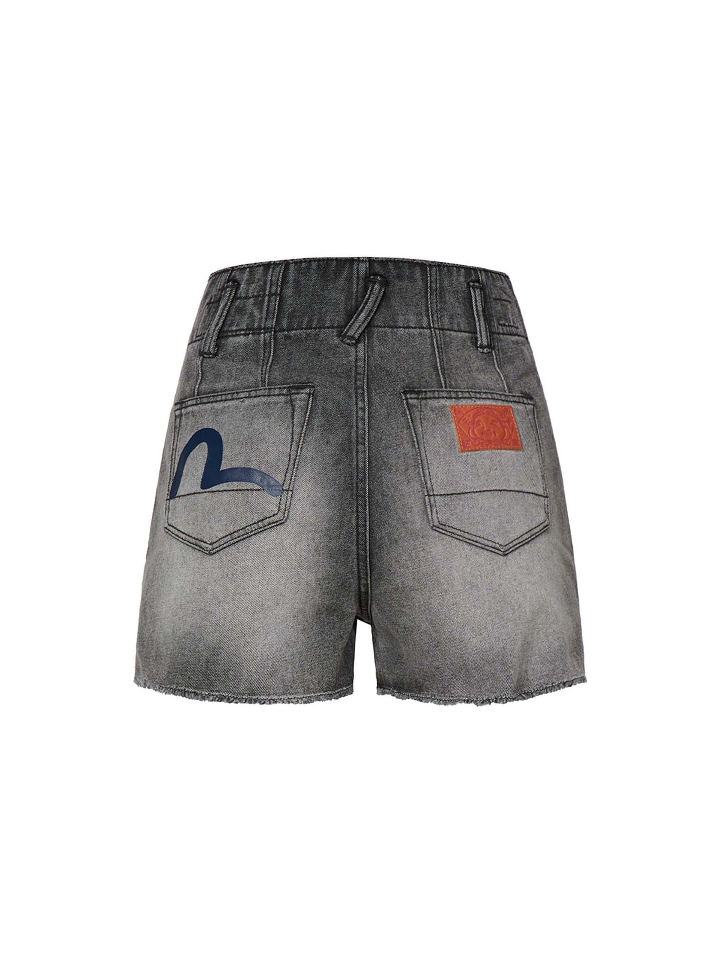 Seagull Print Light Grey Denim Shorts
