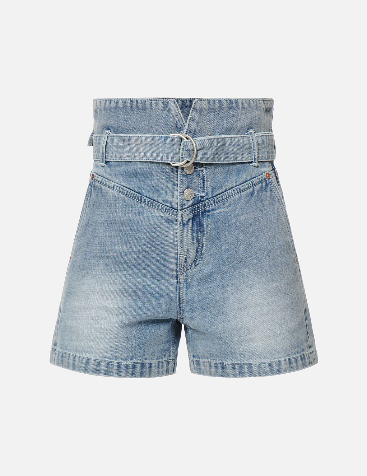 Seagull Print Paper Bag Denim Shorts