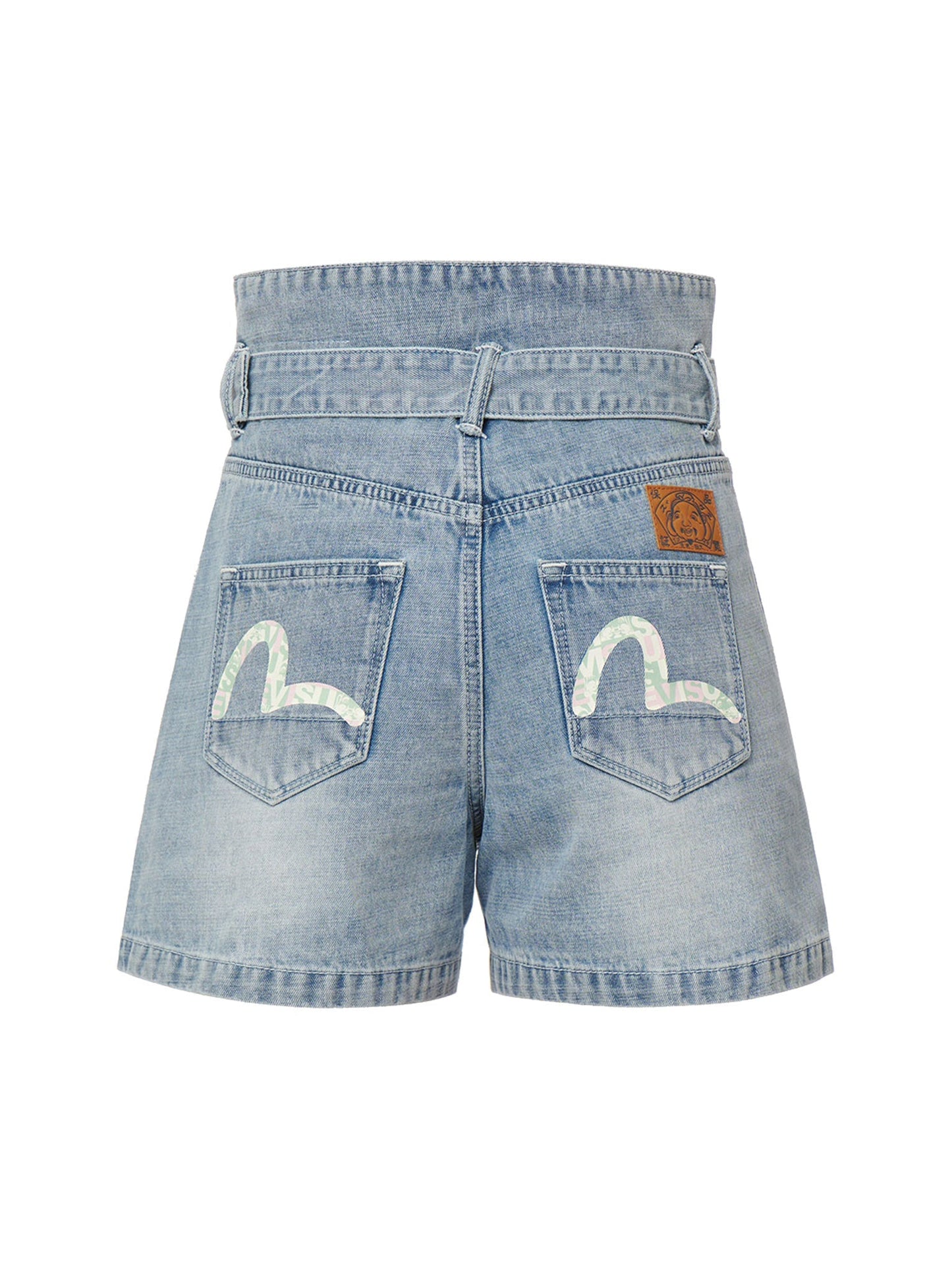 Seagull Print Paper Bag Denim Shorts