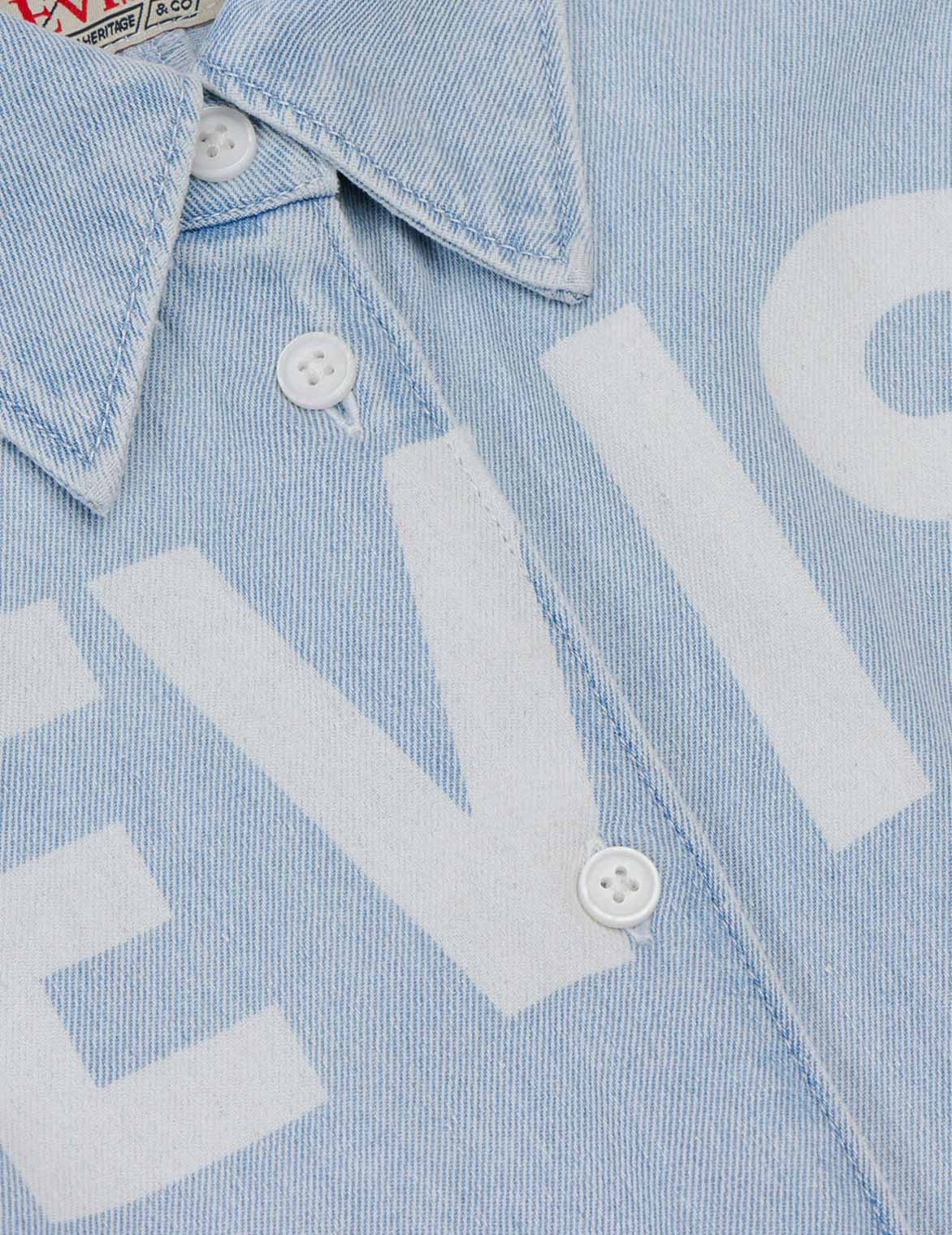 Logo Discharged Print Denim Shirt Dress