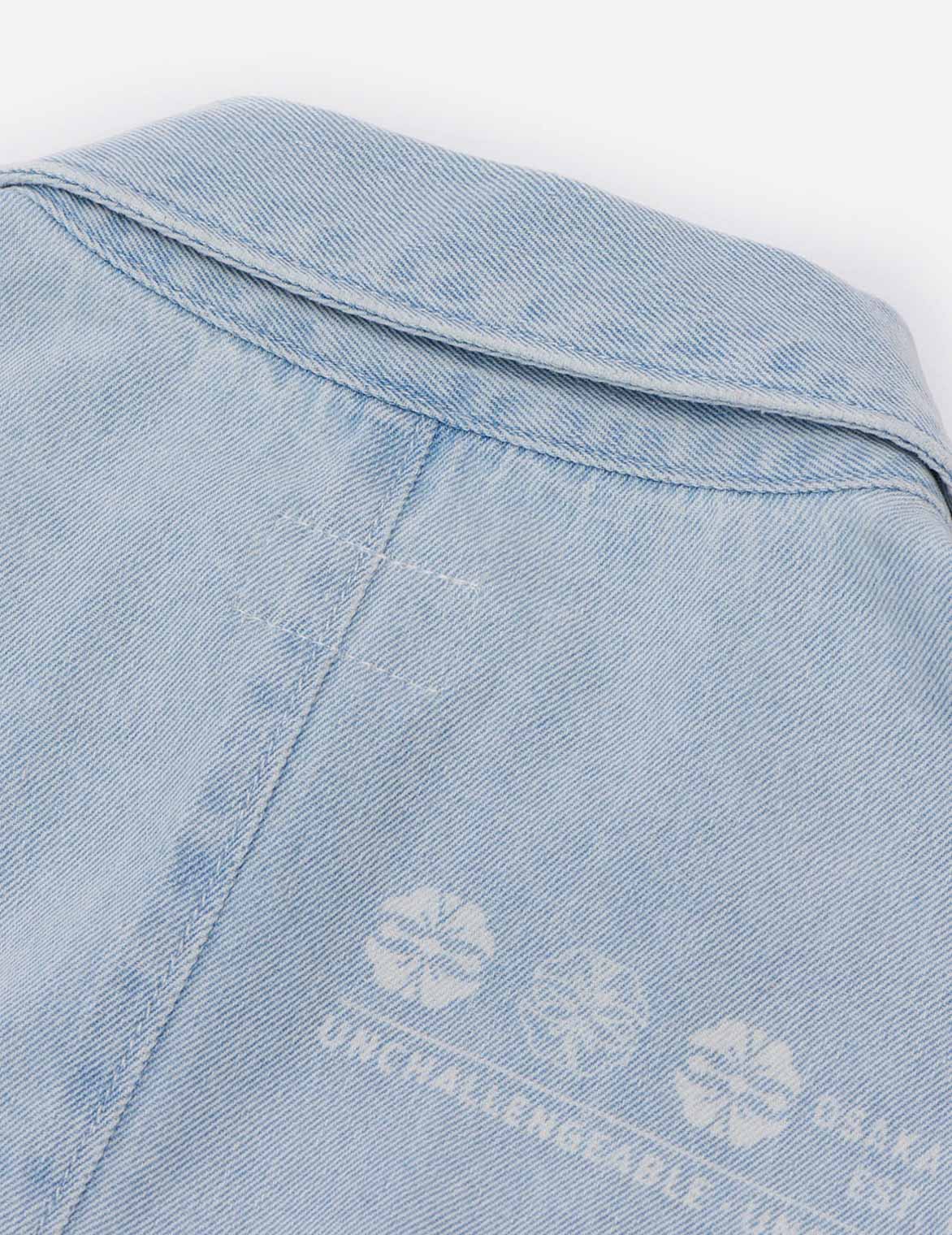 Logo Discharged Print Denim Shirt Dress