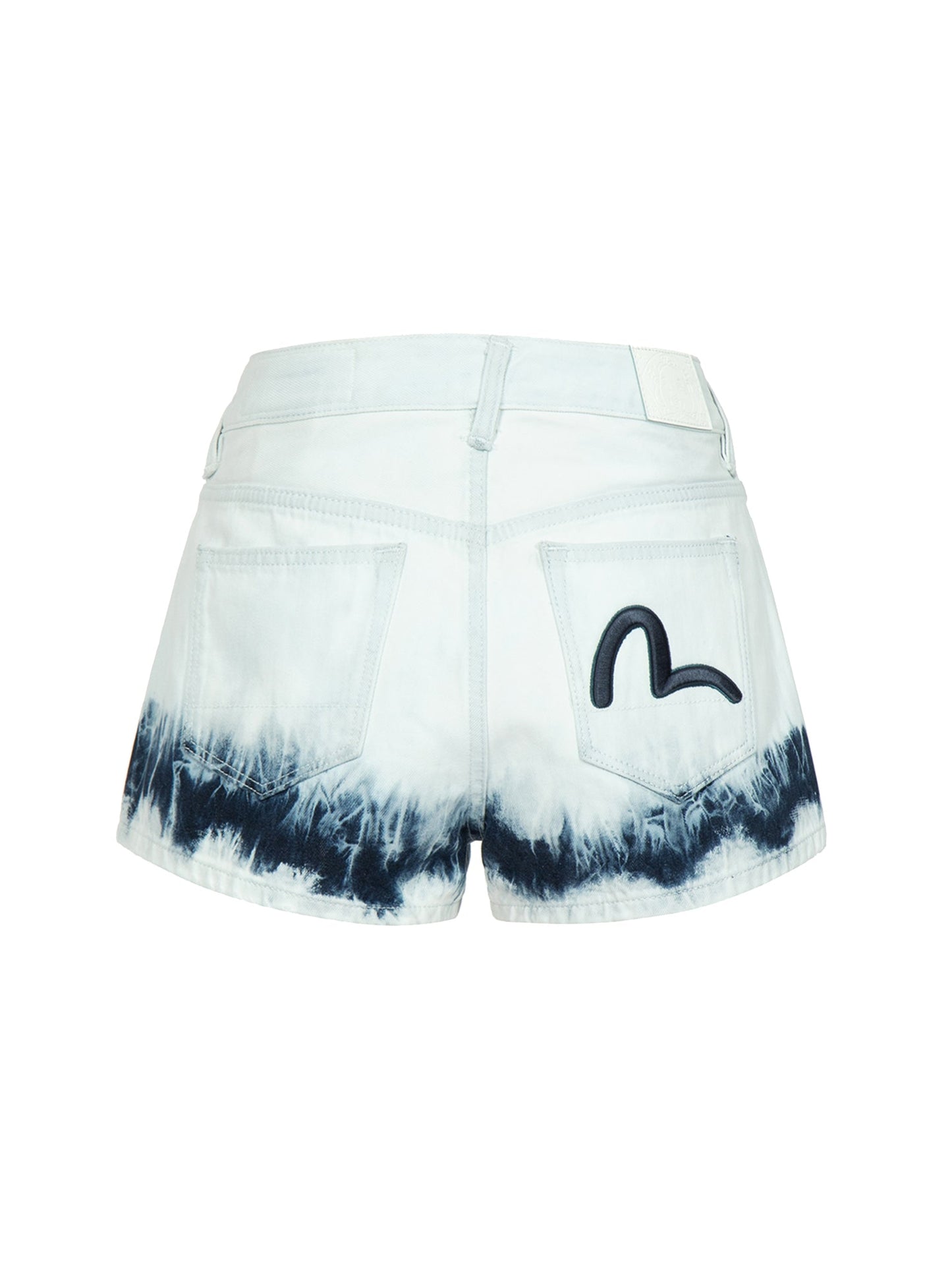 Seagull Embroidery Bleach Tie-dye Denim Shorts
