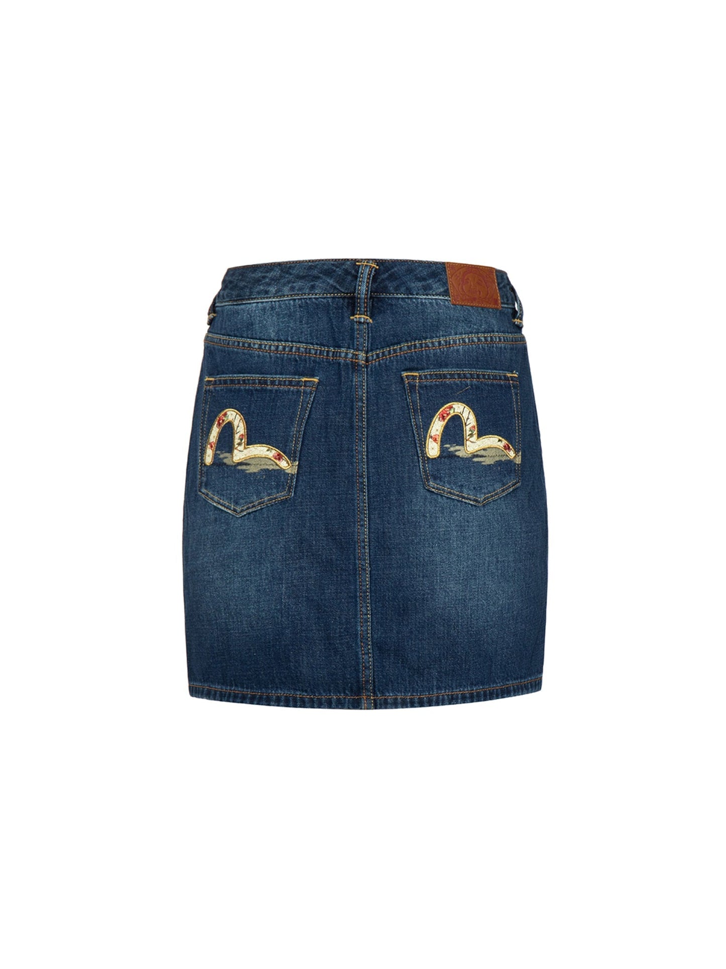 Tsubaki-pattern Seagull Embroidery Denim Skirt
