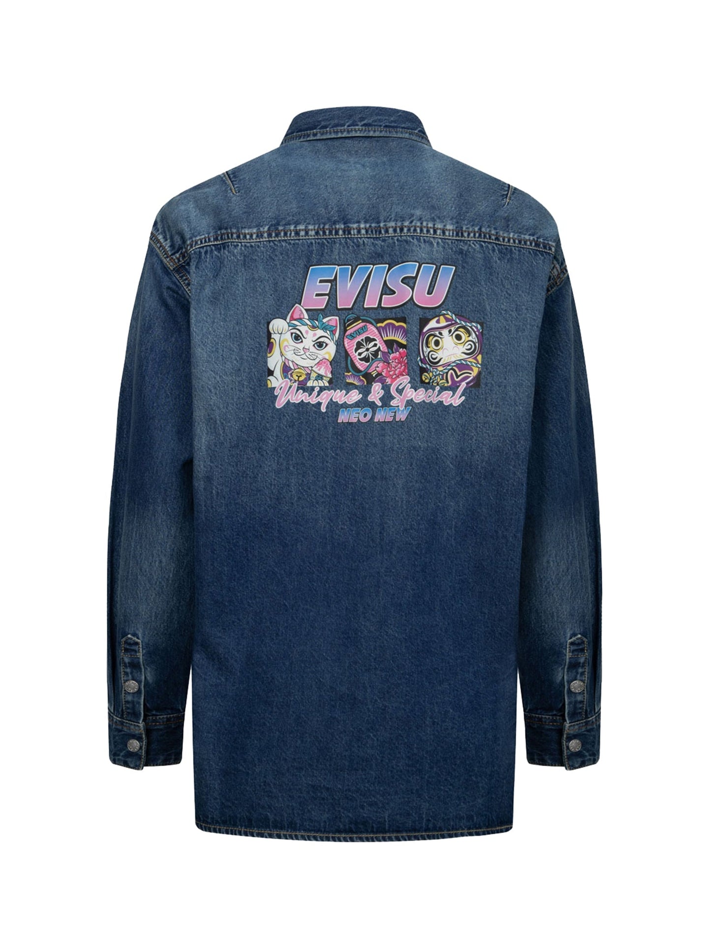 Logo Embossed Pocket and Multi-Print Boyfriend Denim Shirt