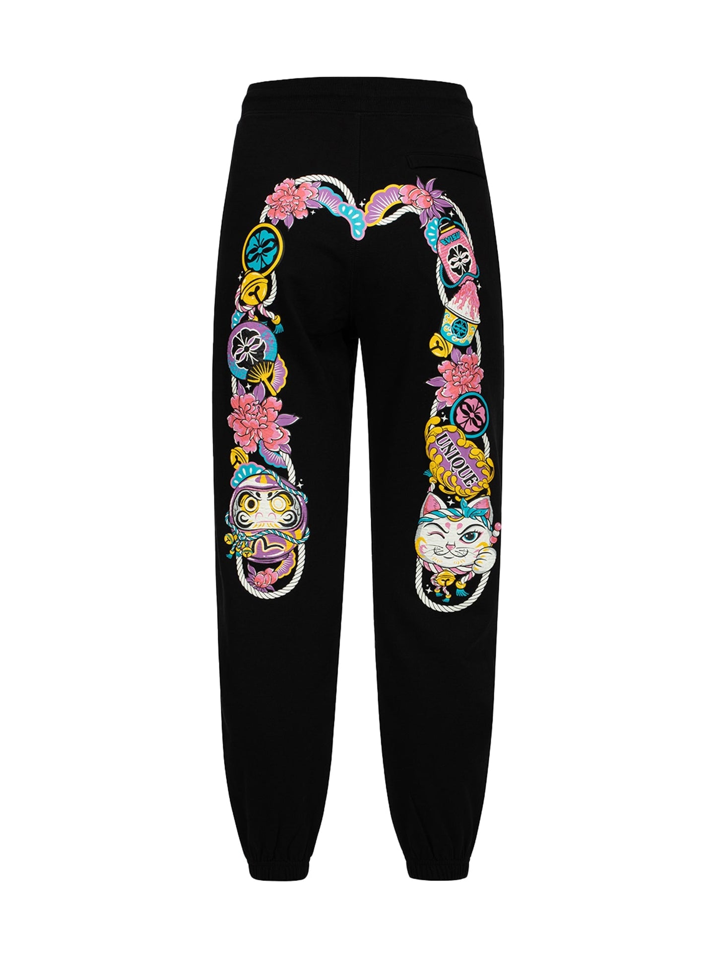Daruma and Fortune Cat Print Daicock Loose Fit Sweatpants