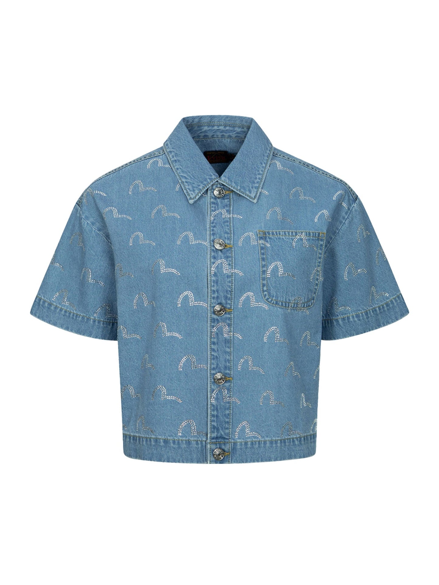 Rhinestone Seagull Allover Fashion Fit Denim Shirt