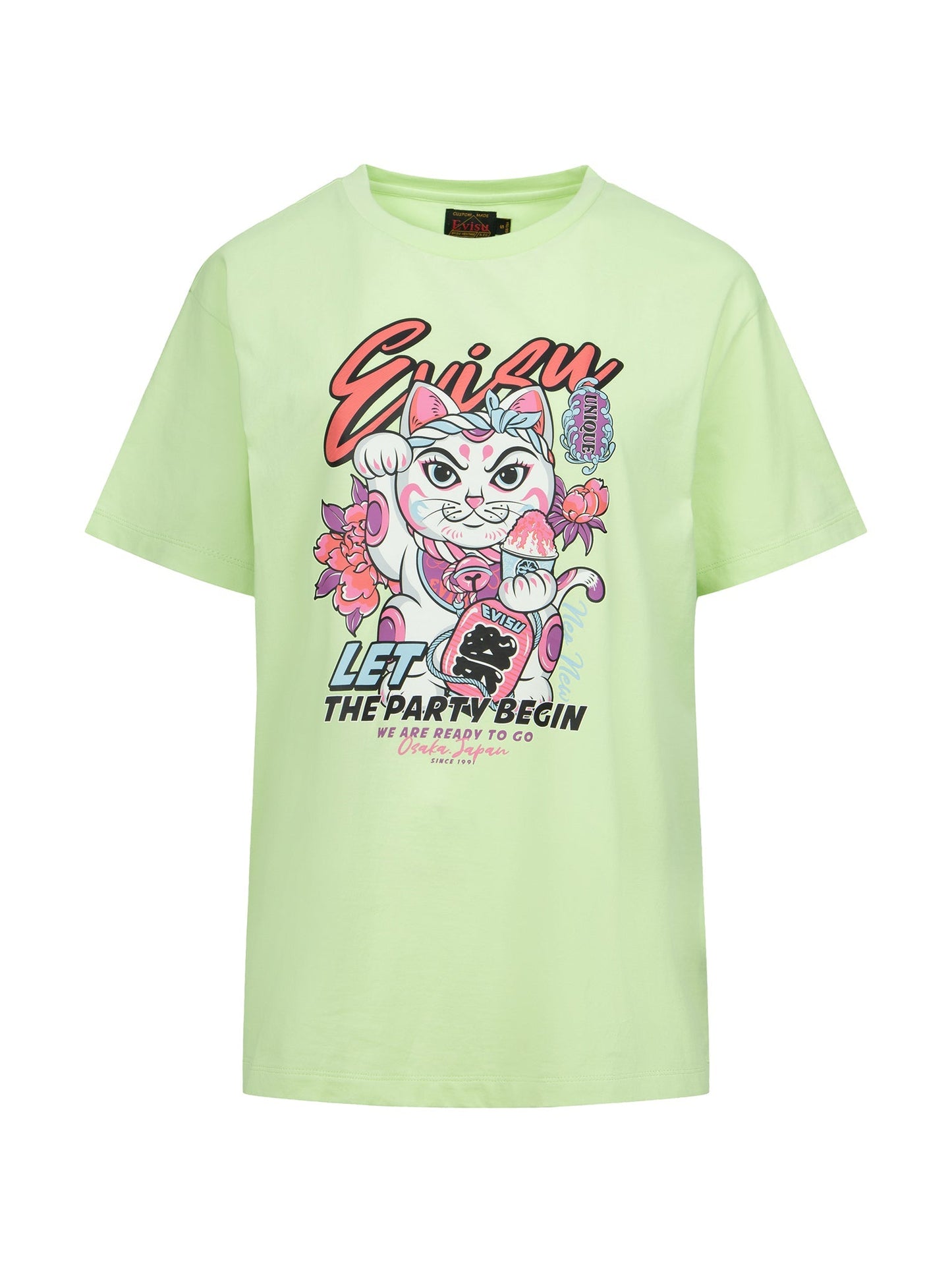 Fortune Cat and Floral Print Boyfriend T-shirt