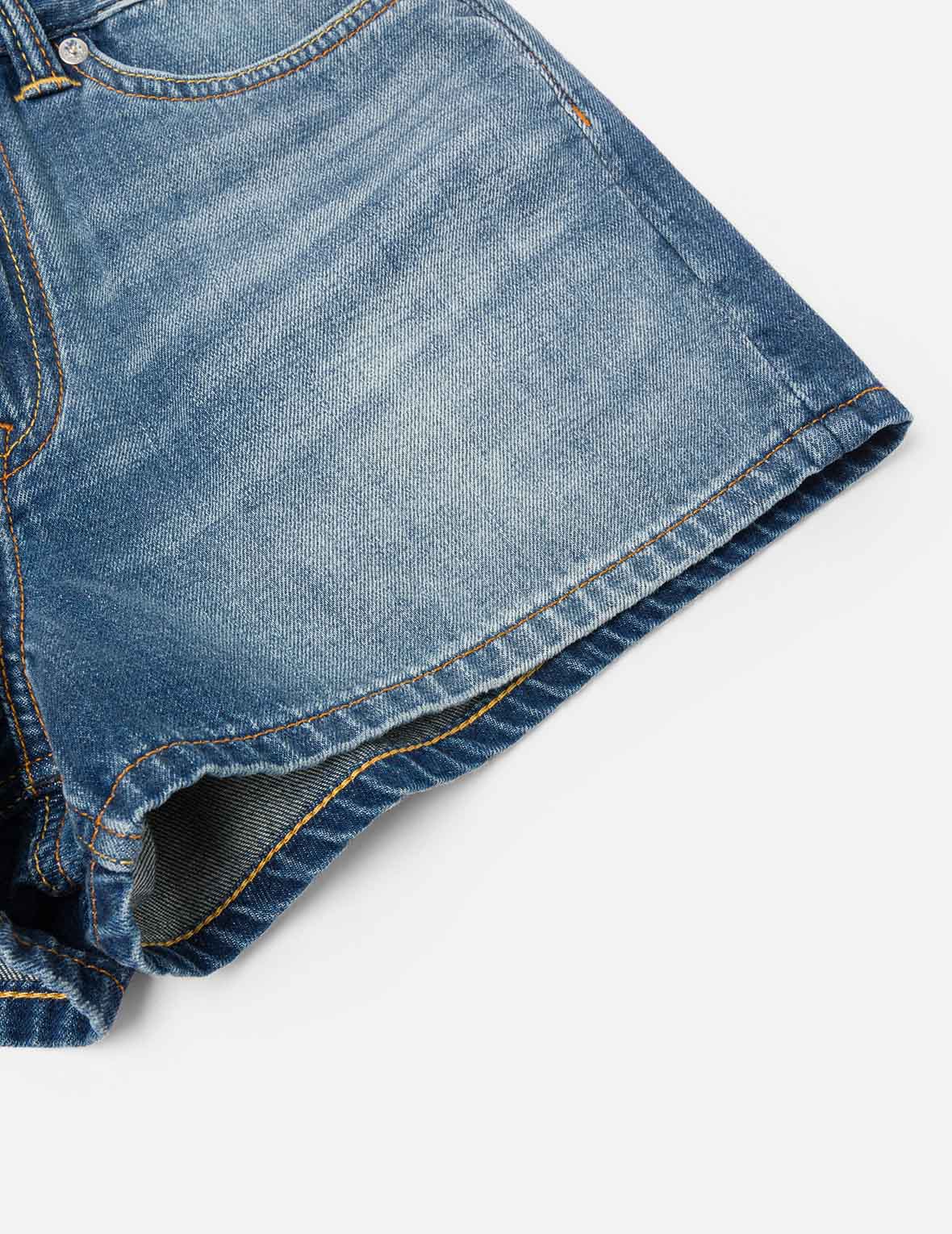 Deconstructed Seagull and Logo Applique Relax Fit Denim Shorts