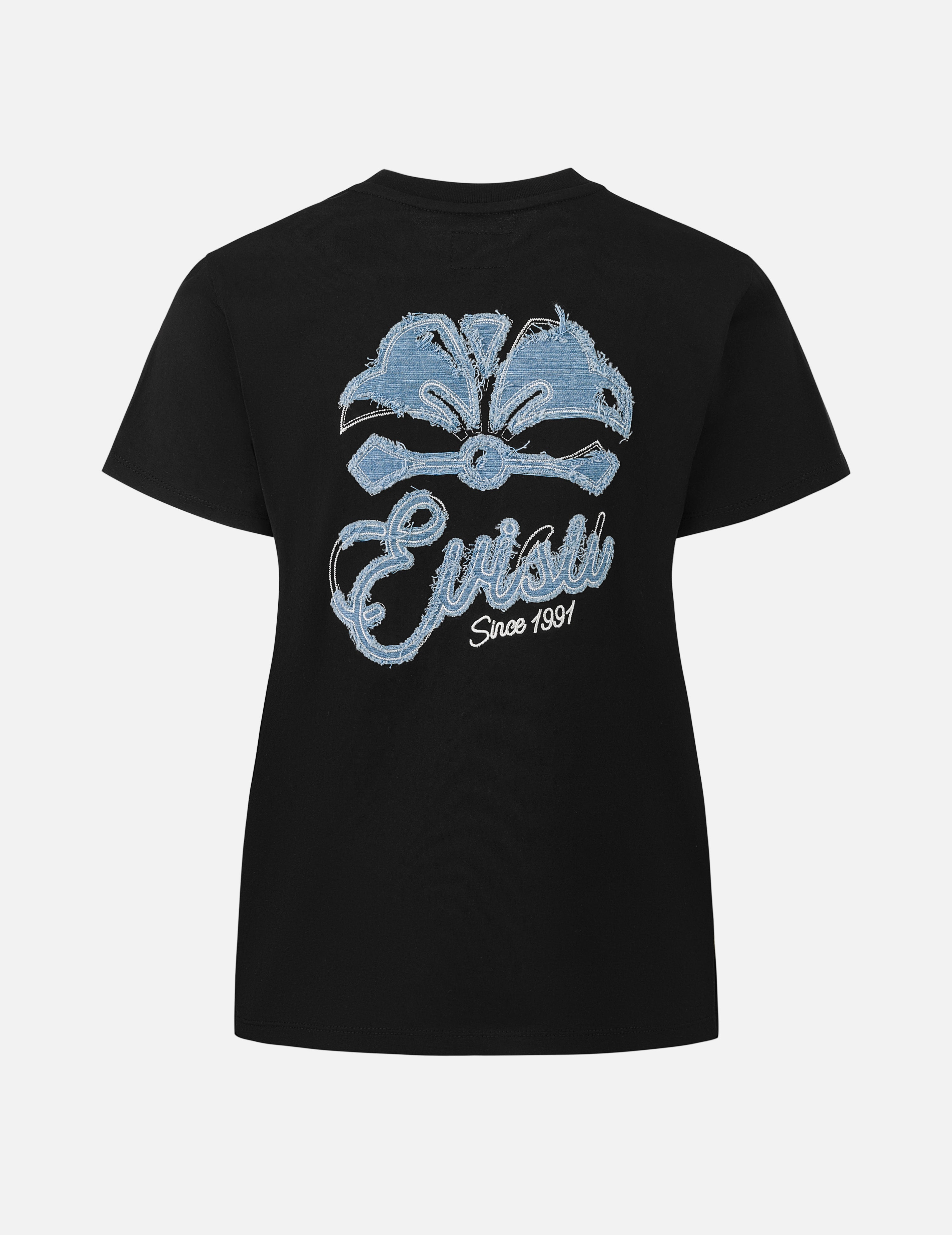 Deconstructed Denim Applique Embroidery Regular Fit T-Shirt