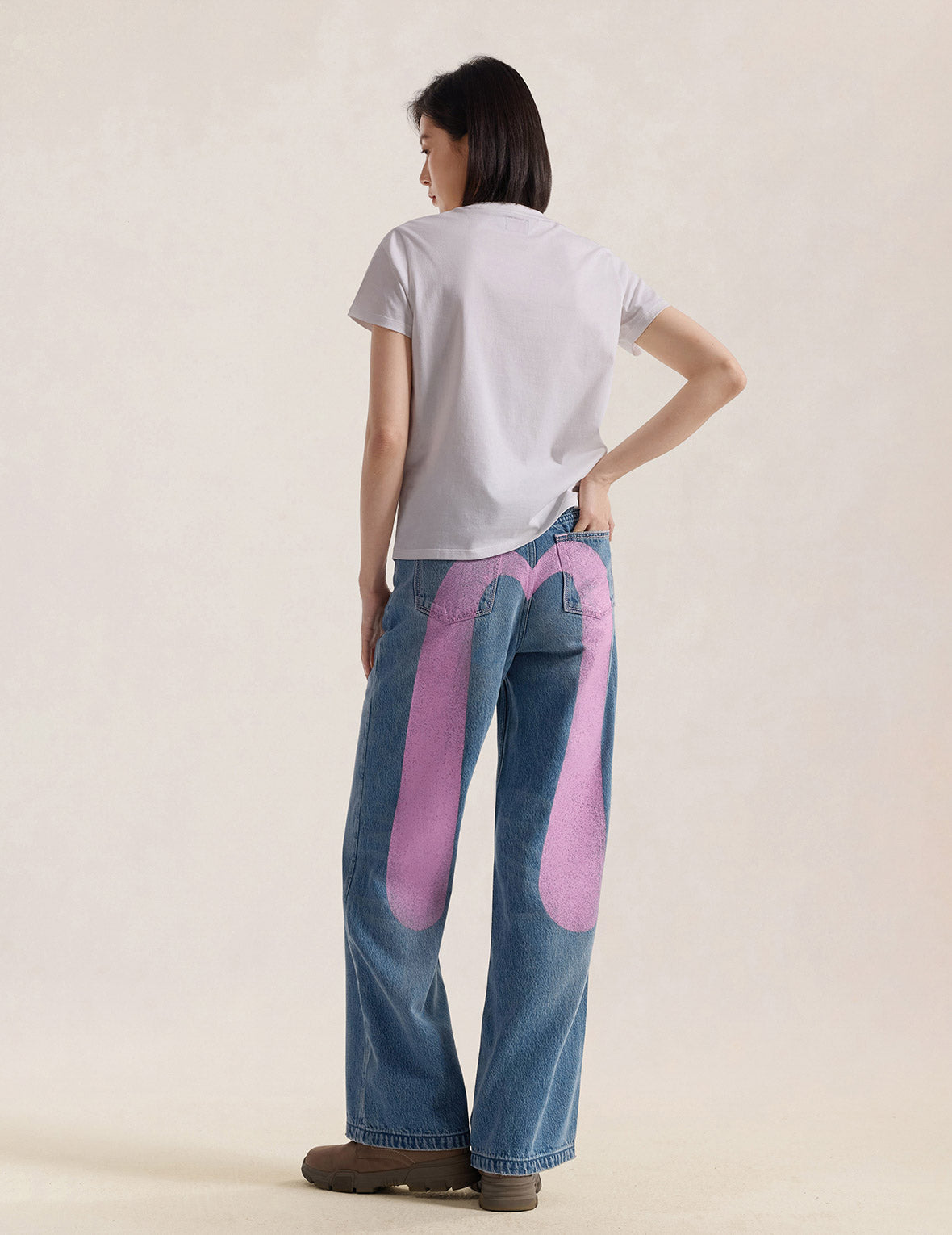 Light Pink Washed Daicock Print Jeans
