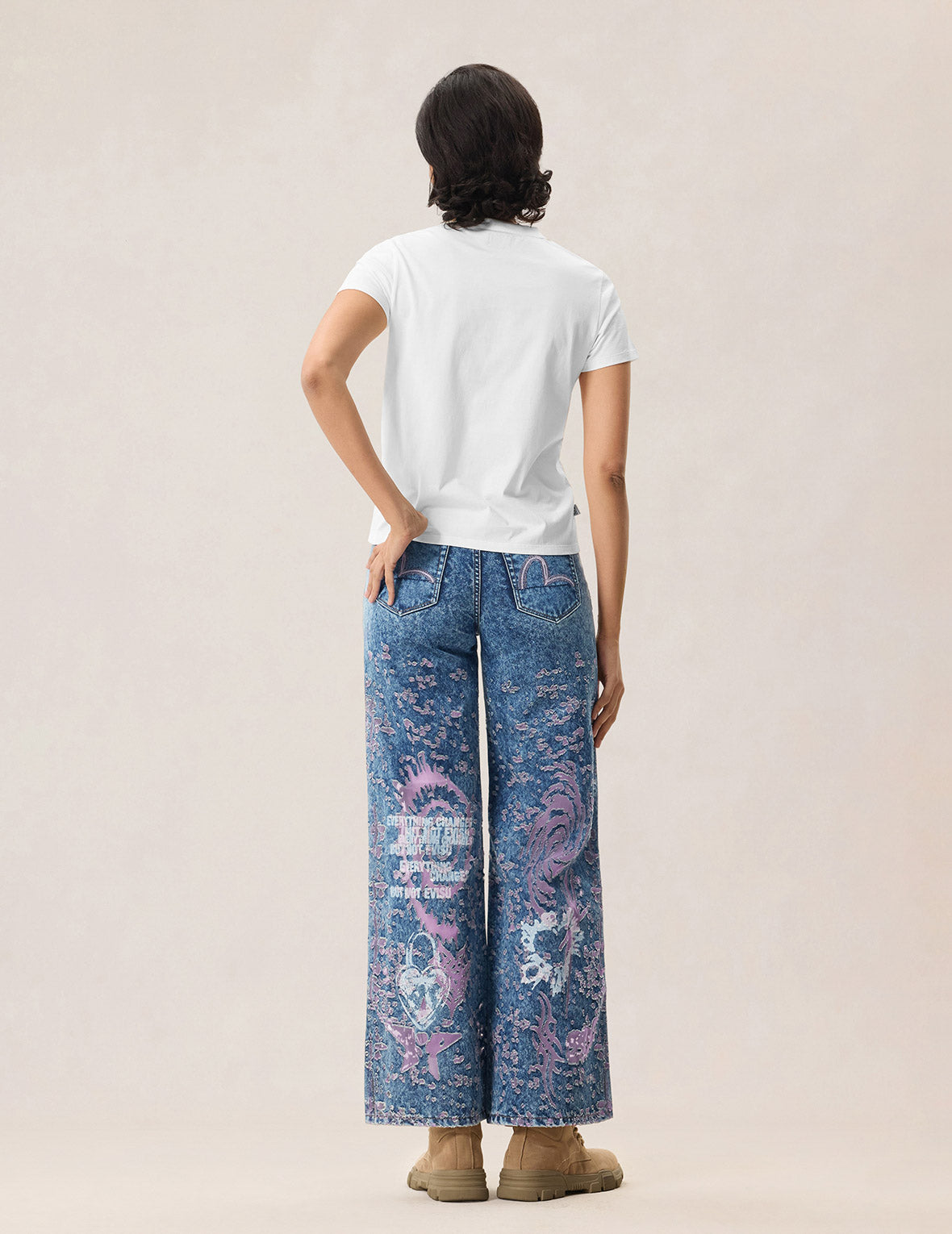Sakura Embroidery Seagull Print T-Shirt