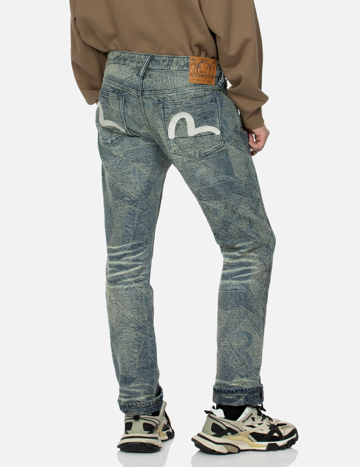 Washed Seagull Embroidery Regular Straight Fit Jeans #2008