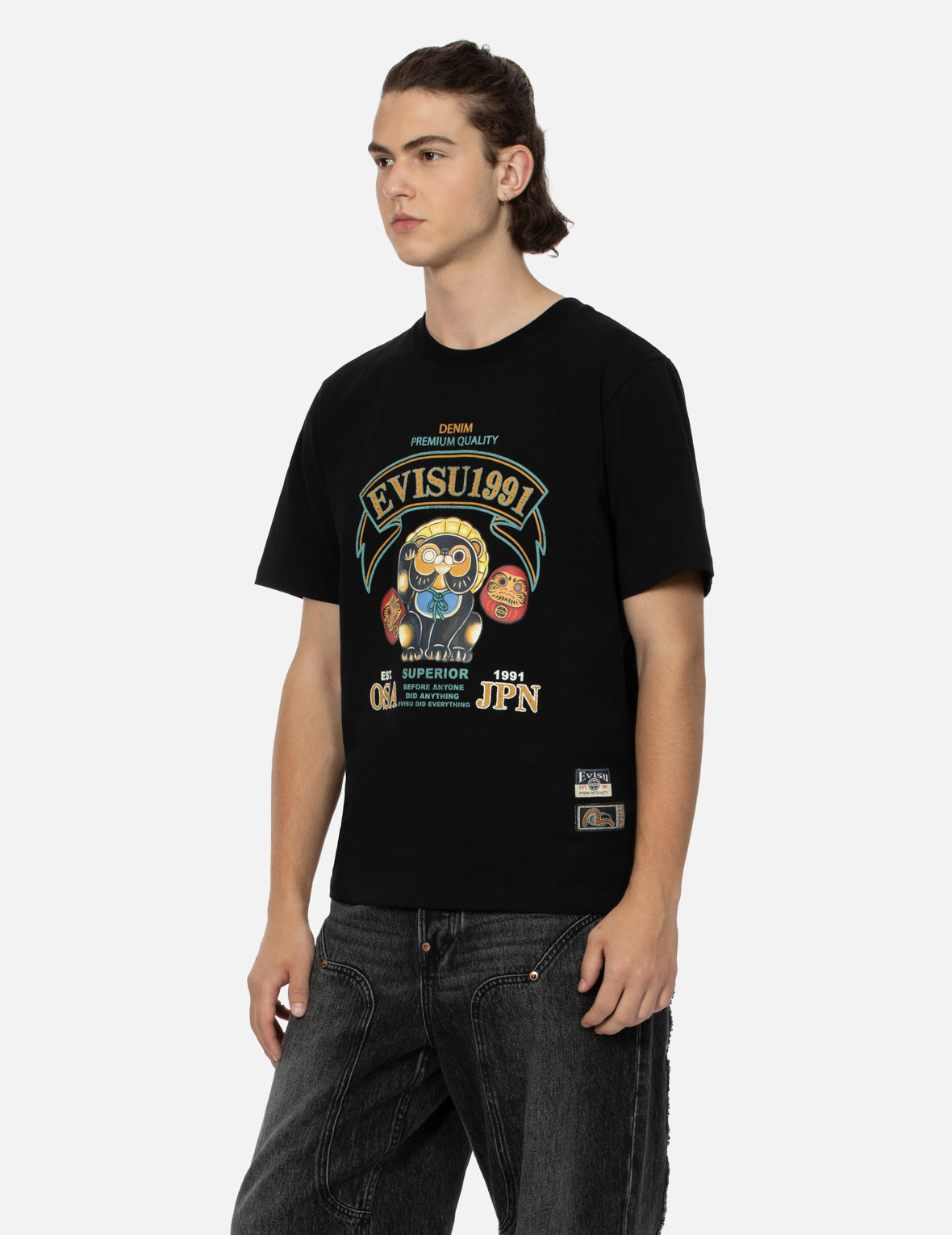 Tanuki and Daruma Print Regular Fit T-Shirt