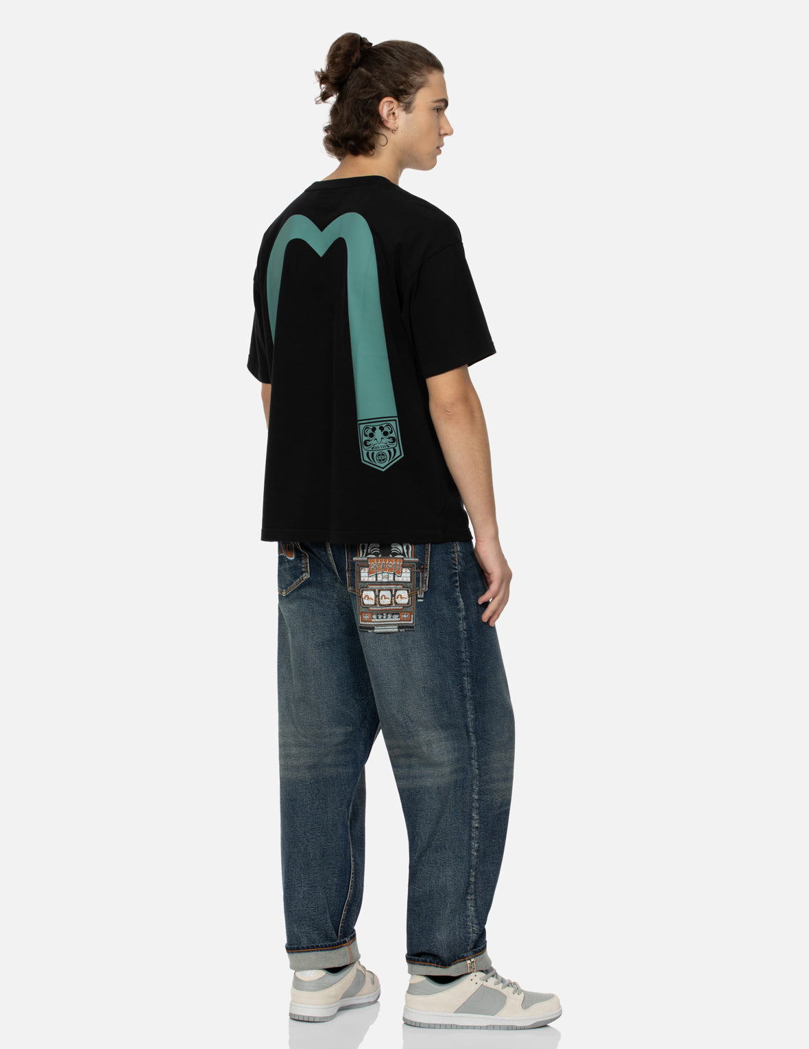 Pocket-shaped Daruma Daicock Print Relax Fit T-shirt