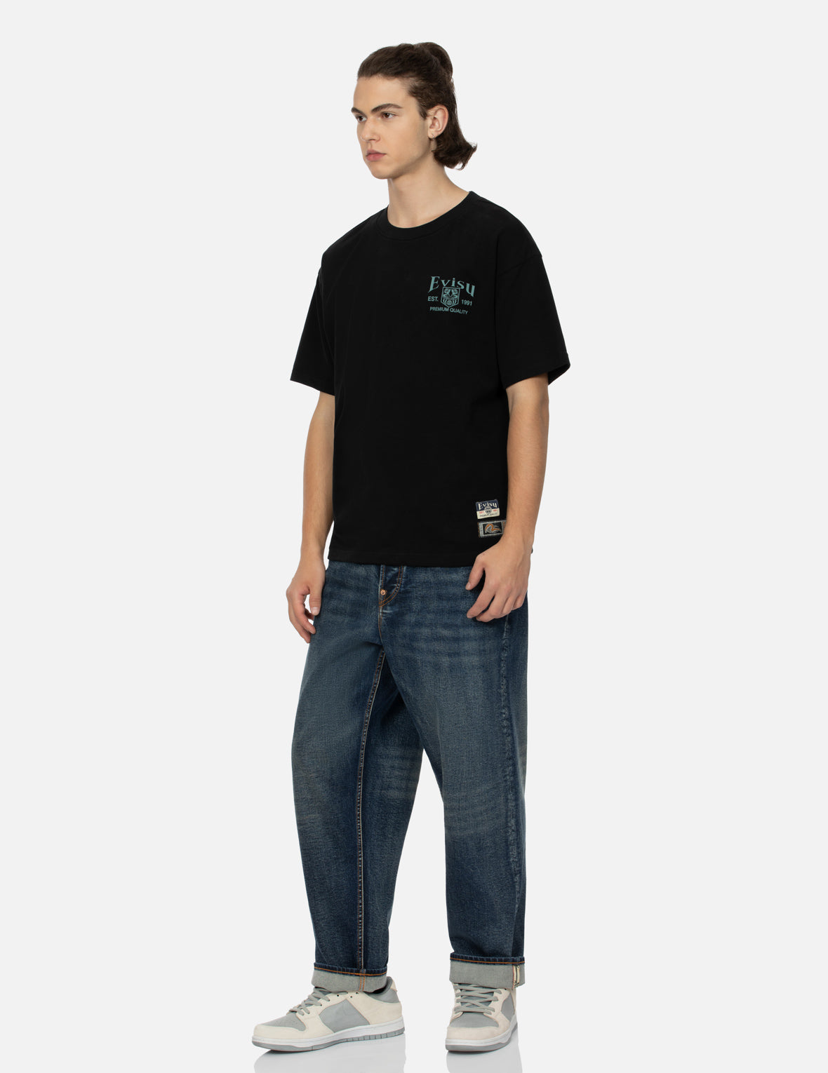 Pocket-shaped Daruma Daicock Print Relax Fit T-shirt