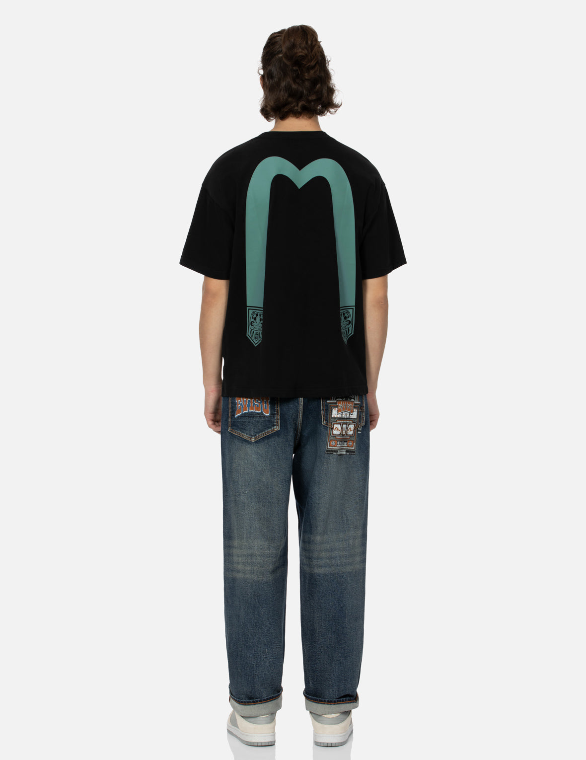 Pocket-shaped Daruma Daicock Print Relax Fit T-shirt