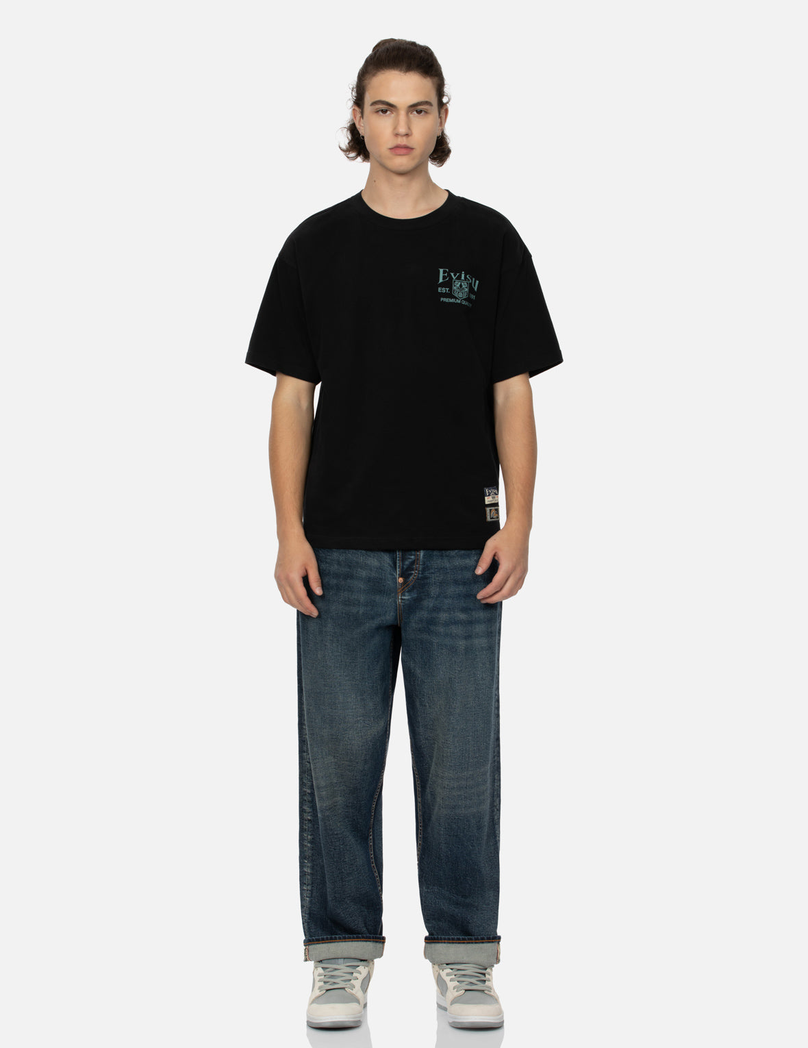 Pocket-shaped Daruma Daicock Print Relax Fit T-shirt