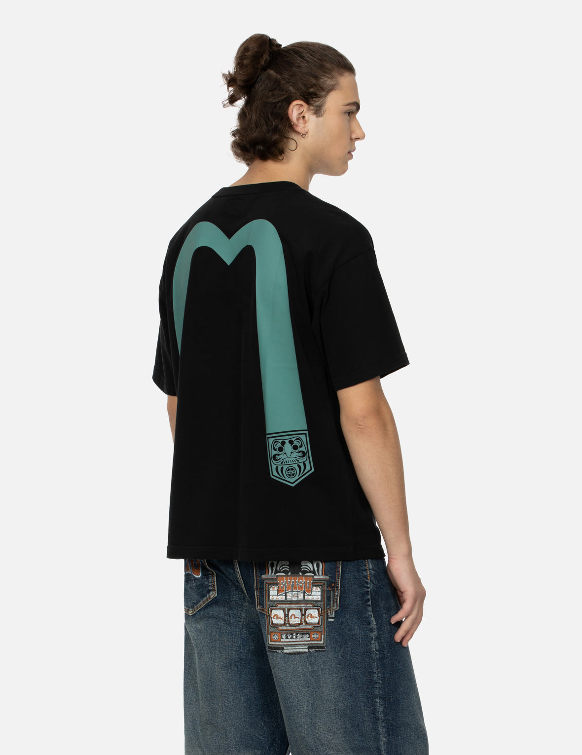 Pocket-shaped Daruma Daicock Print Relax Fit T-shirt