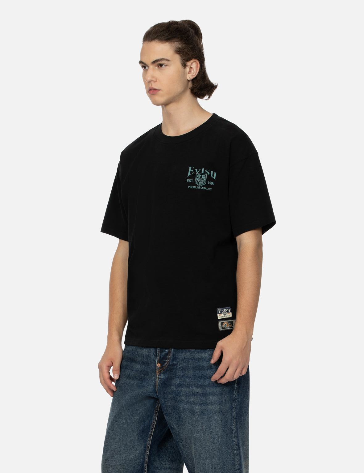 Pocket-shaped Daruma Daicock Print Relax Fit T-shirt