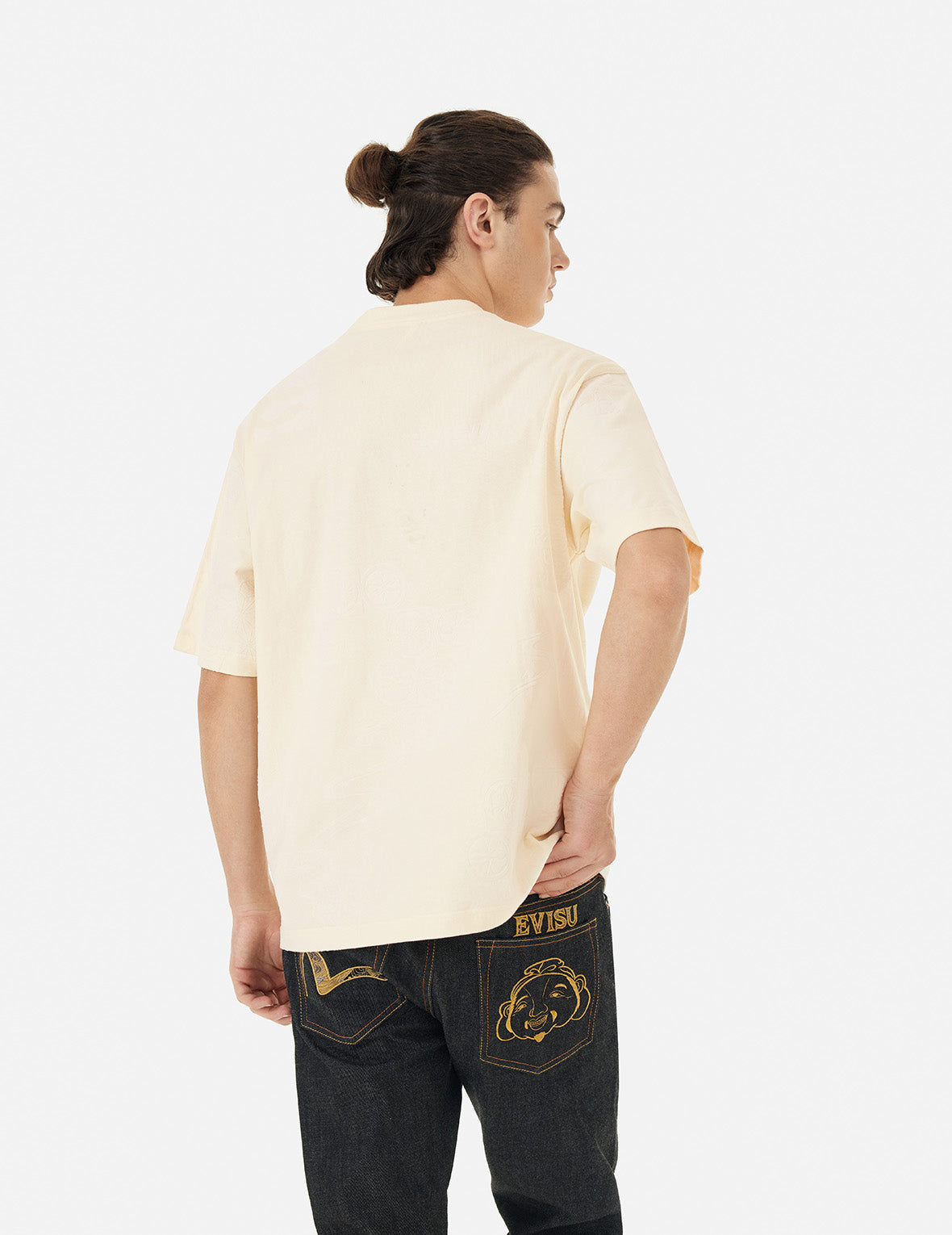 Seagull Embroidery and Allover Flocking Patterns Relax Fit T-shirt