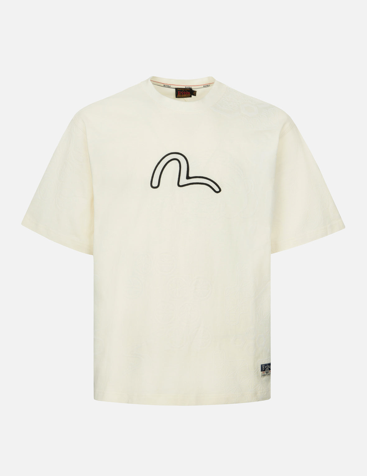 Seagull Embroidery and Allover Flocking Patterns Relax Fit T-shirt