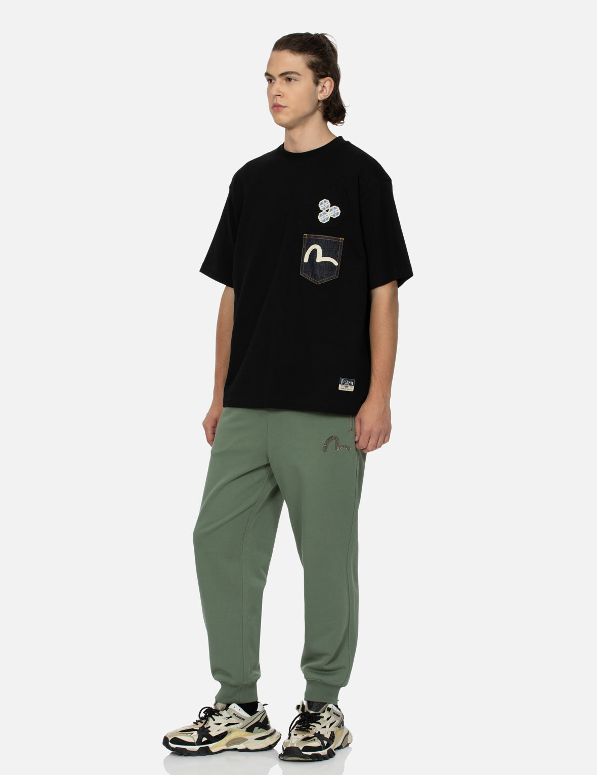 Seagull-print Denim Pocket Relax Fit T-Shirt