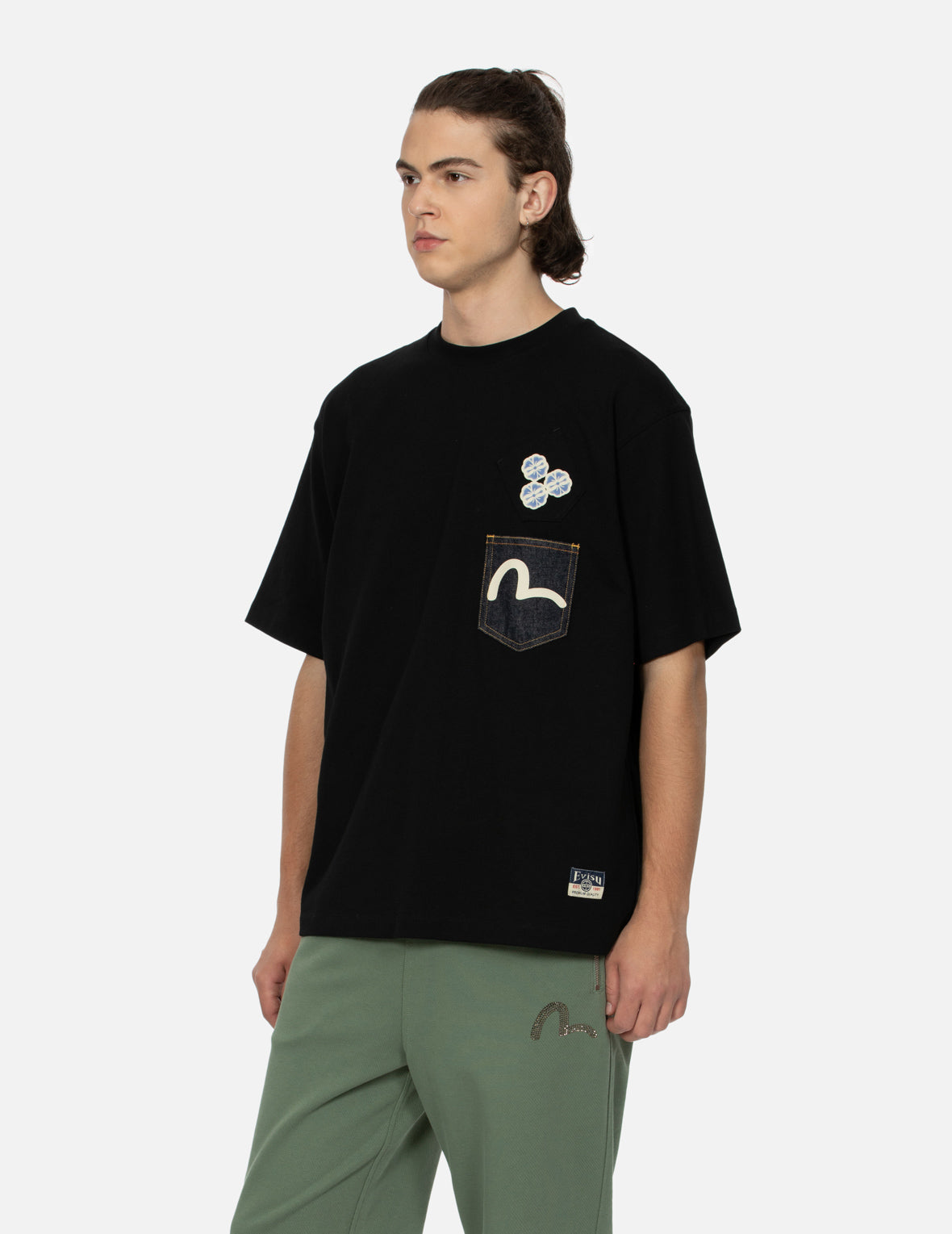 Seagull-print Denim Pocket Relax Fit T-Shirt