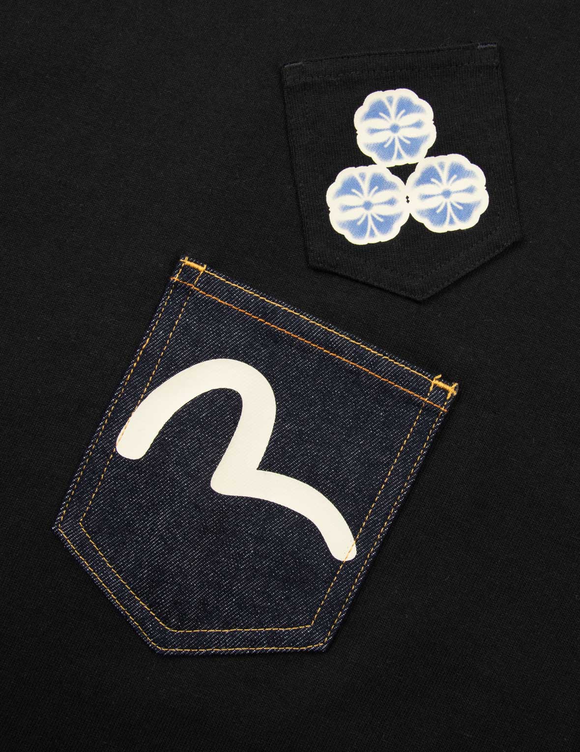 Seagull-print Denim Pocket Relax Fit T-Shirt