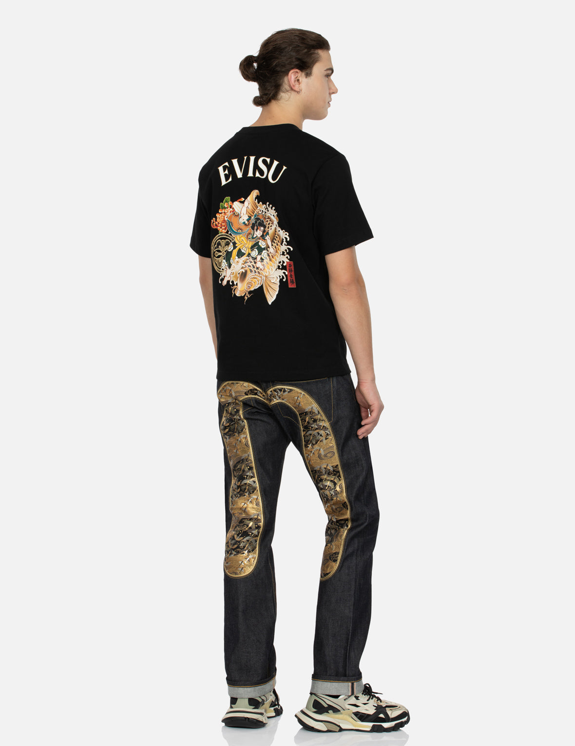 Sea God Print and Seagull Brocade Appliqué Regular Fit T-shirt