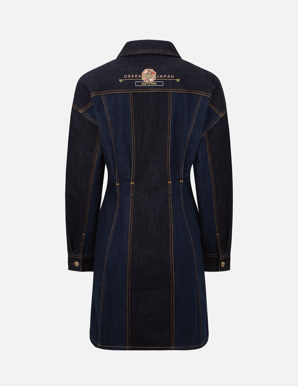 Seagull and Kamon Embroidery Denim Blocking Dress