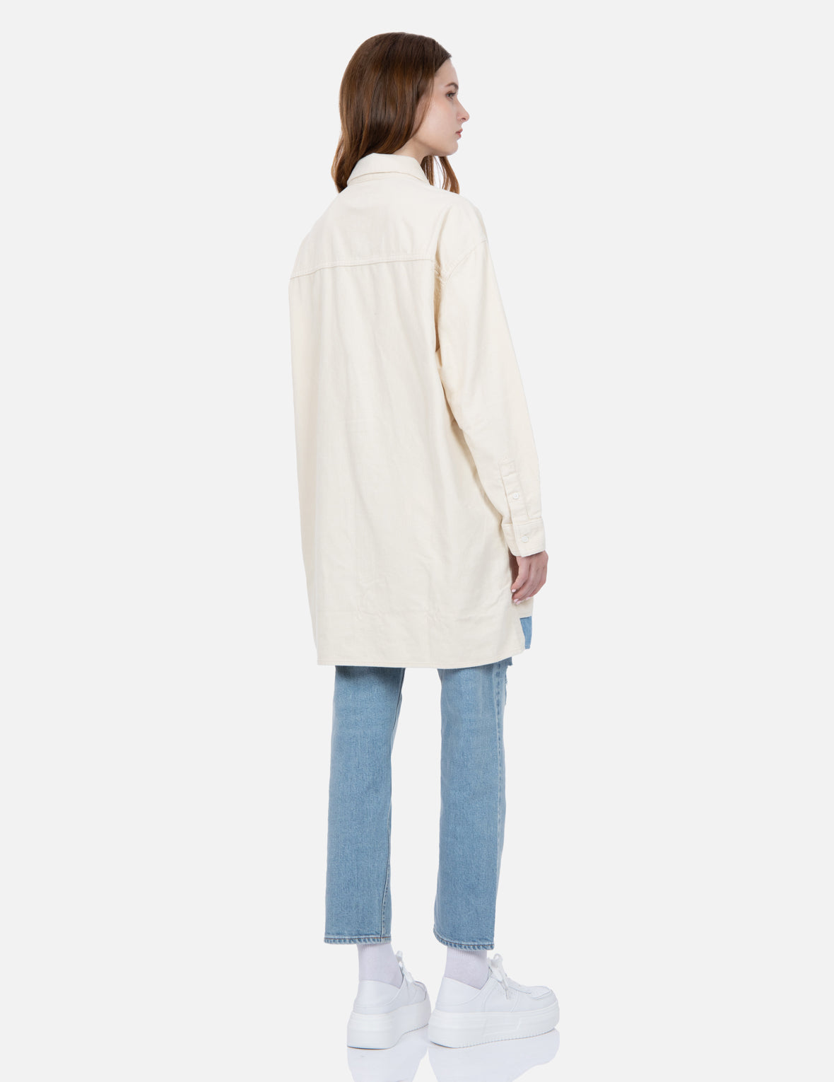 Tear-Off Design Fabric Blocking Corduroy Shirt Dress