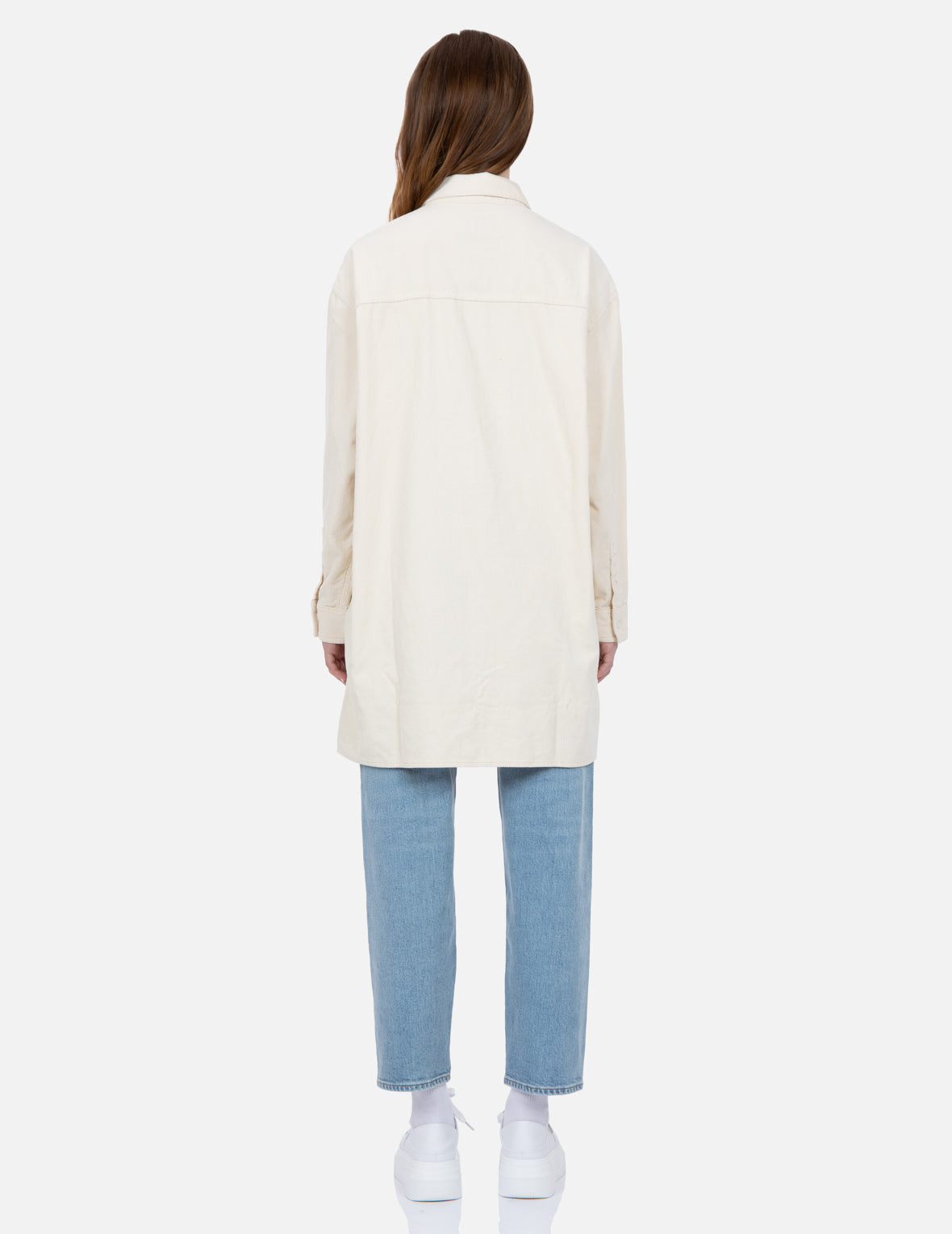 Tear-Off Design Fabric Blocking Corduroy Shirt Dress