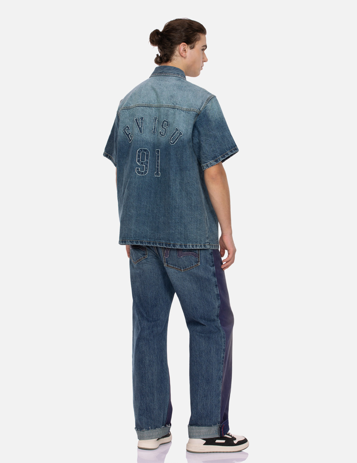 Seagull and Logo Appliqué Embroidery Boxy Denim Short-Sleeves Shirt