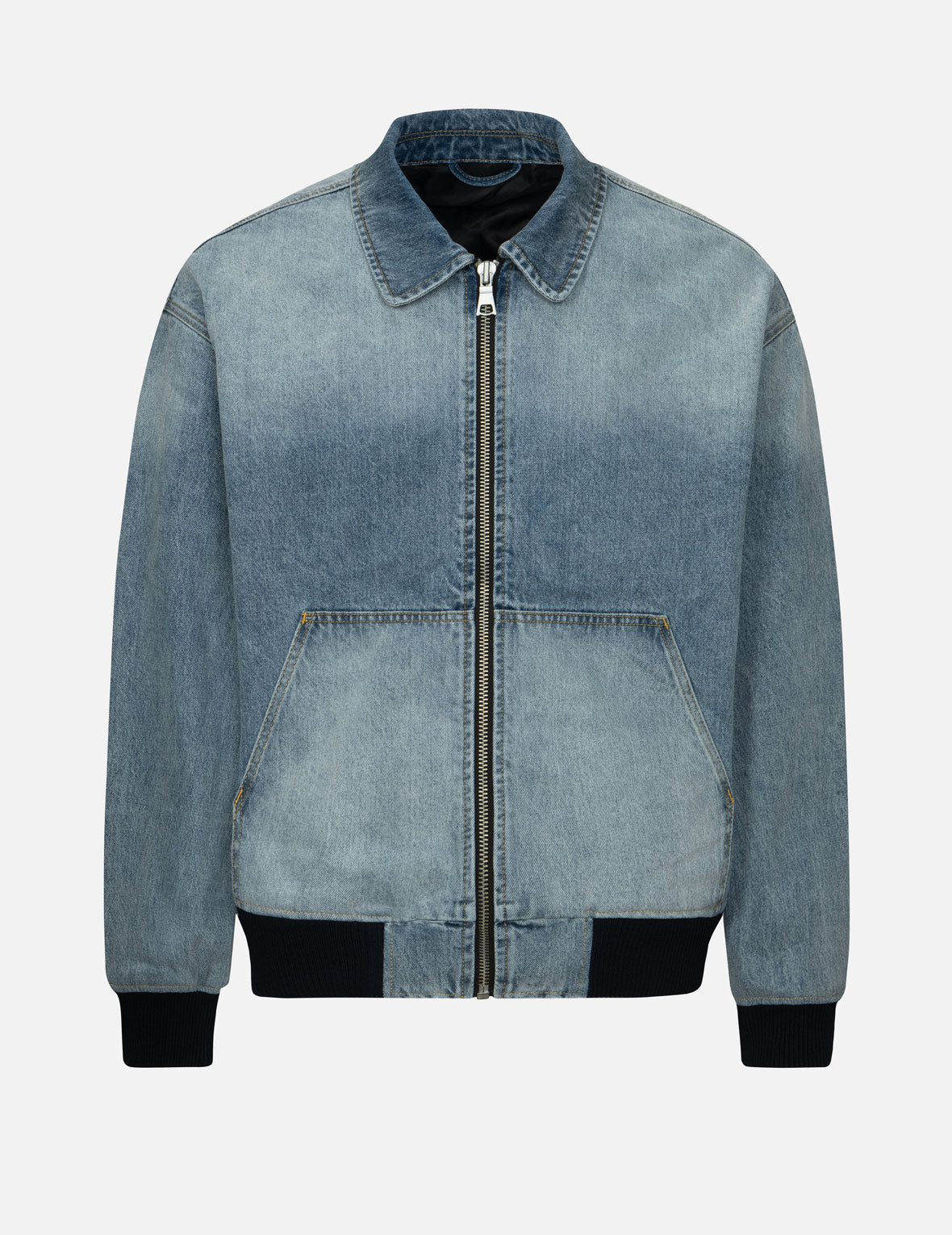 Logo Appliqué Embroidery Oversized Denim Bomber Jacket