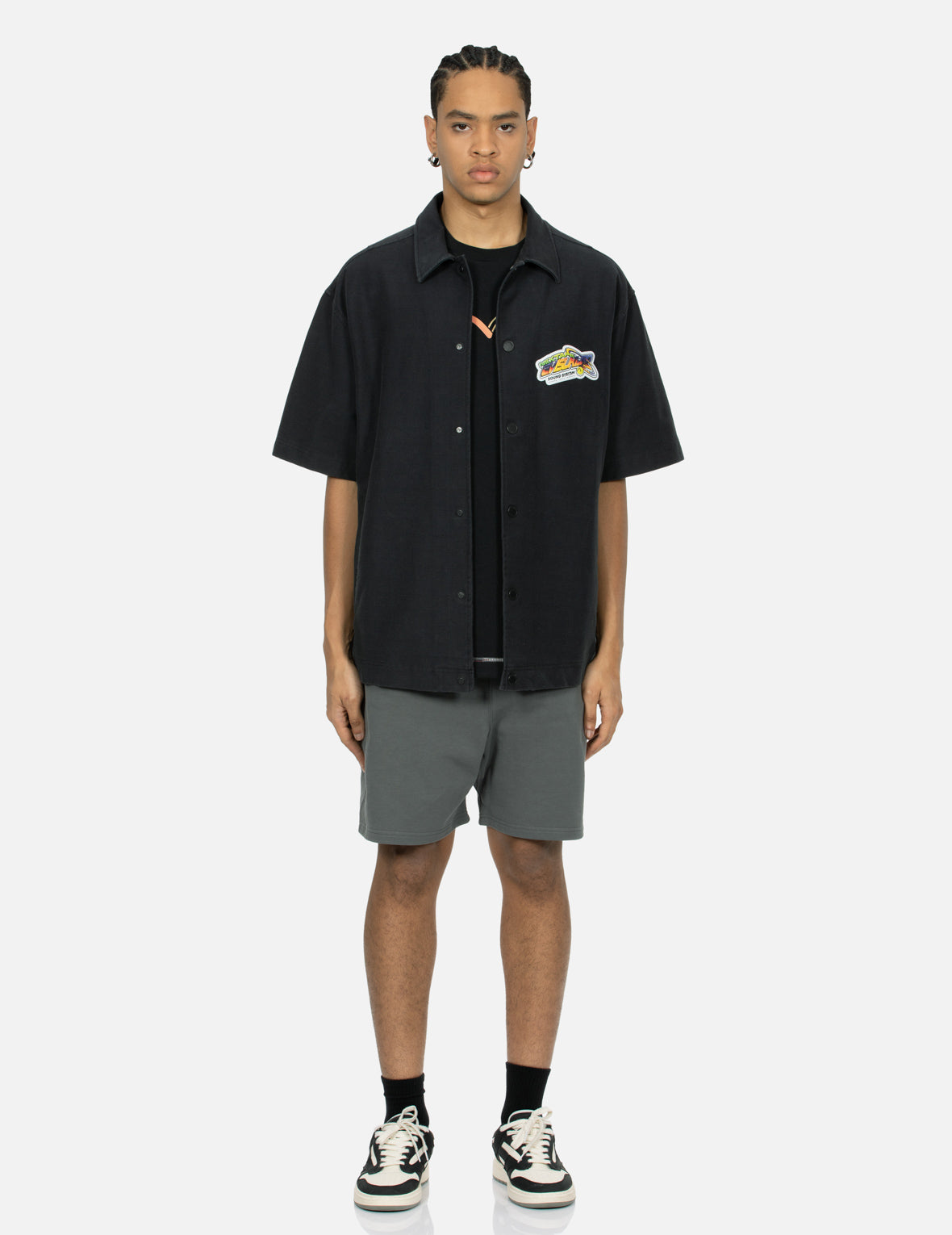 3D Badge and Digital Print Oversized Short-Sleeve Shirt