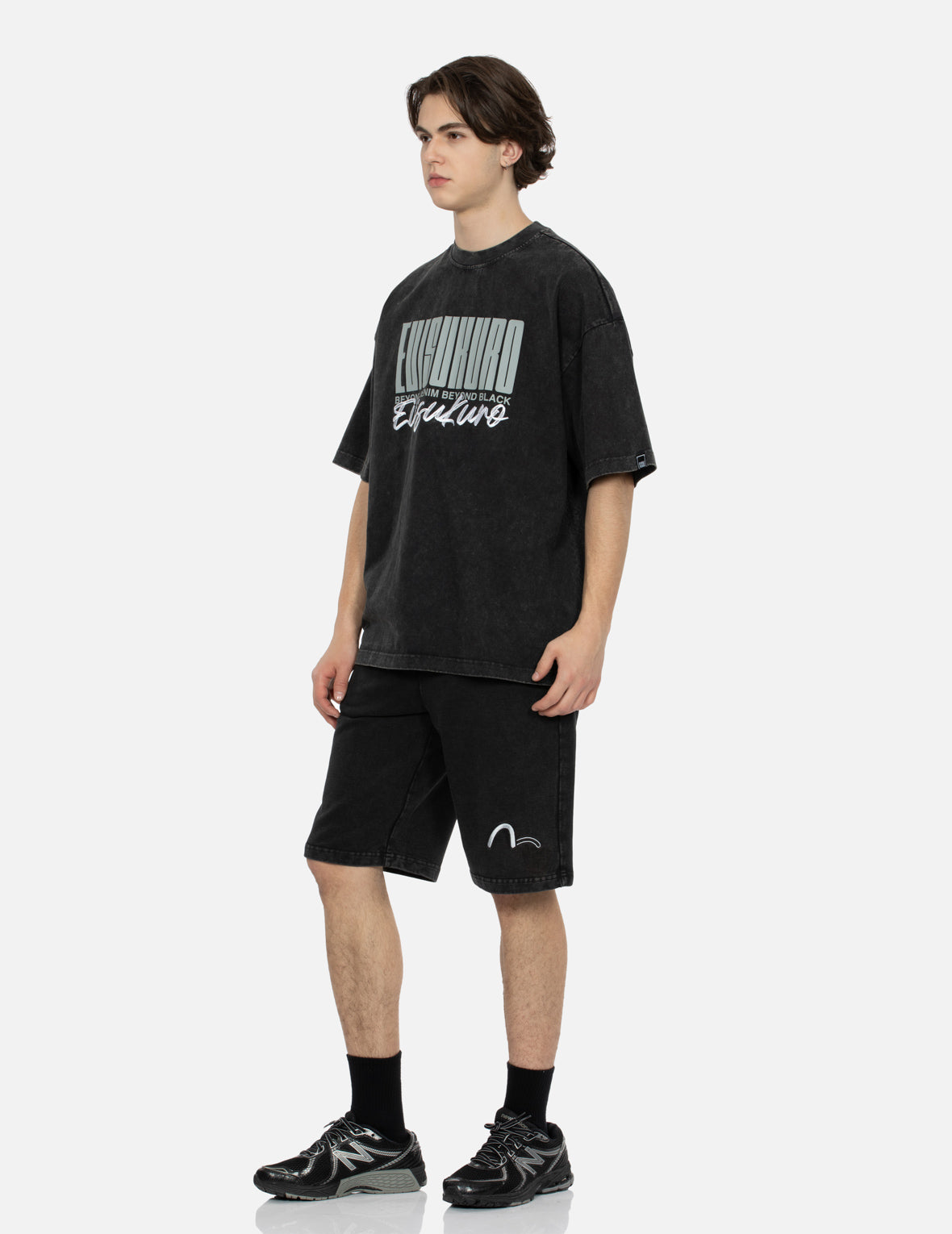 Logo and Slogan Print Oversized Pigment Dye T-Shirt