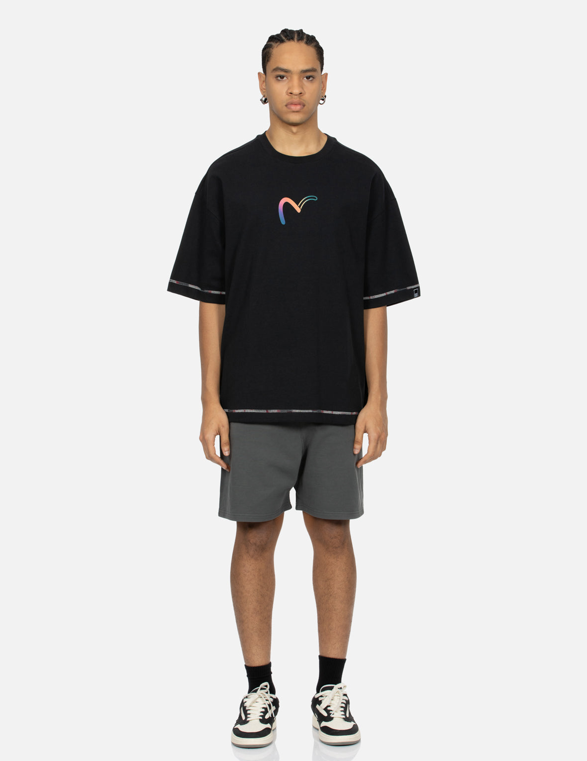 Rainbow Seagull and Logo Print Oversized T-Shirt