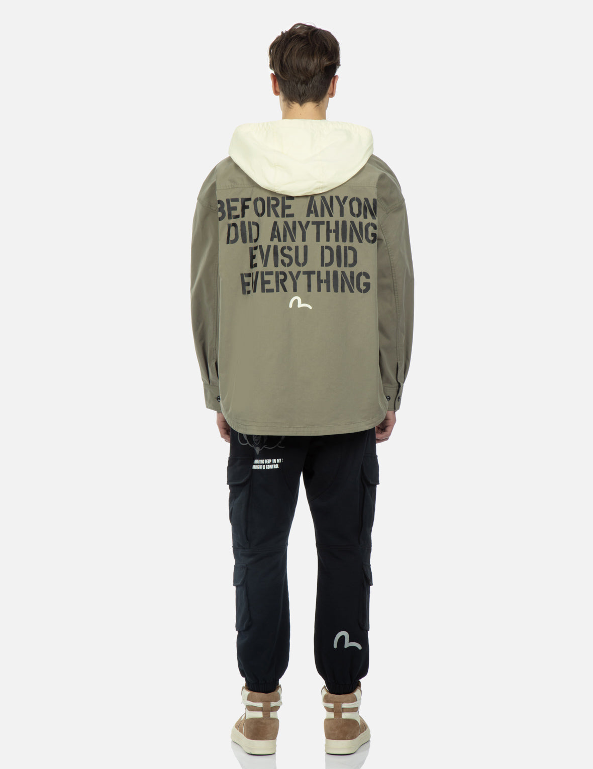 Seagull and Slogan Print Hooded Mock 2-in-1 Jacket