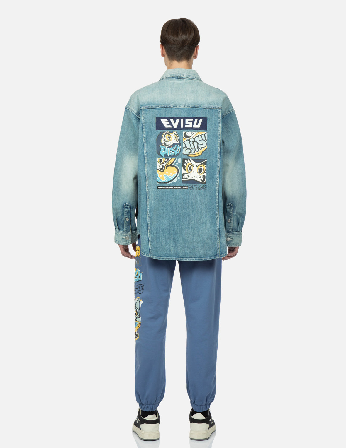 Graffiti Darma Grid Graphic Print Denim Shirt Jacket