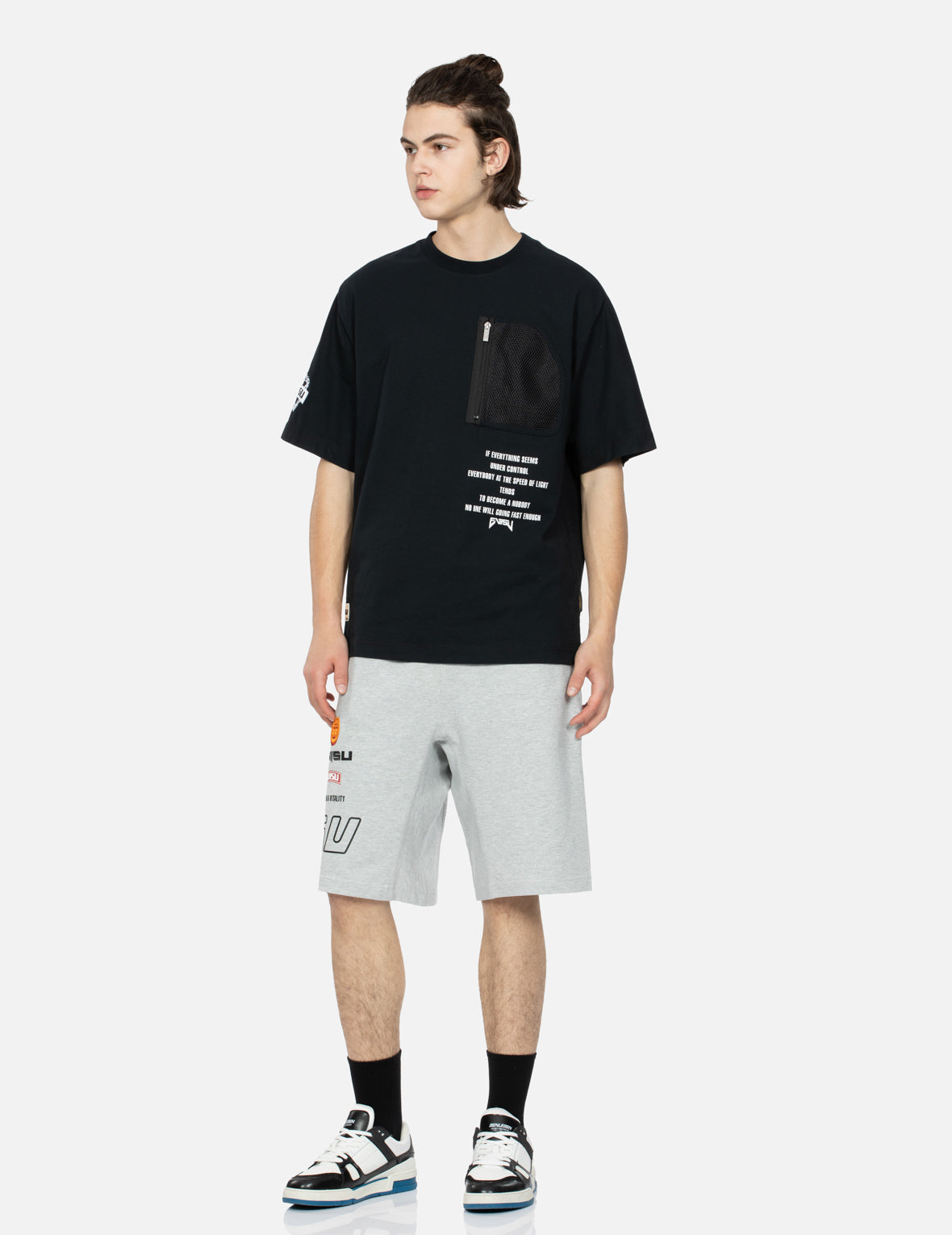 Logo Print and Kamon Embroidery Sweat Shorts