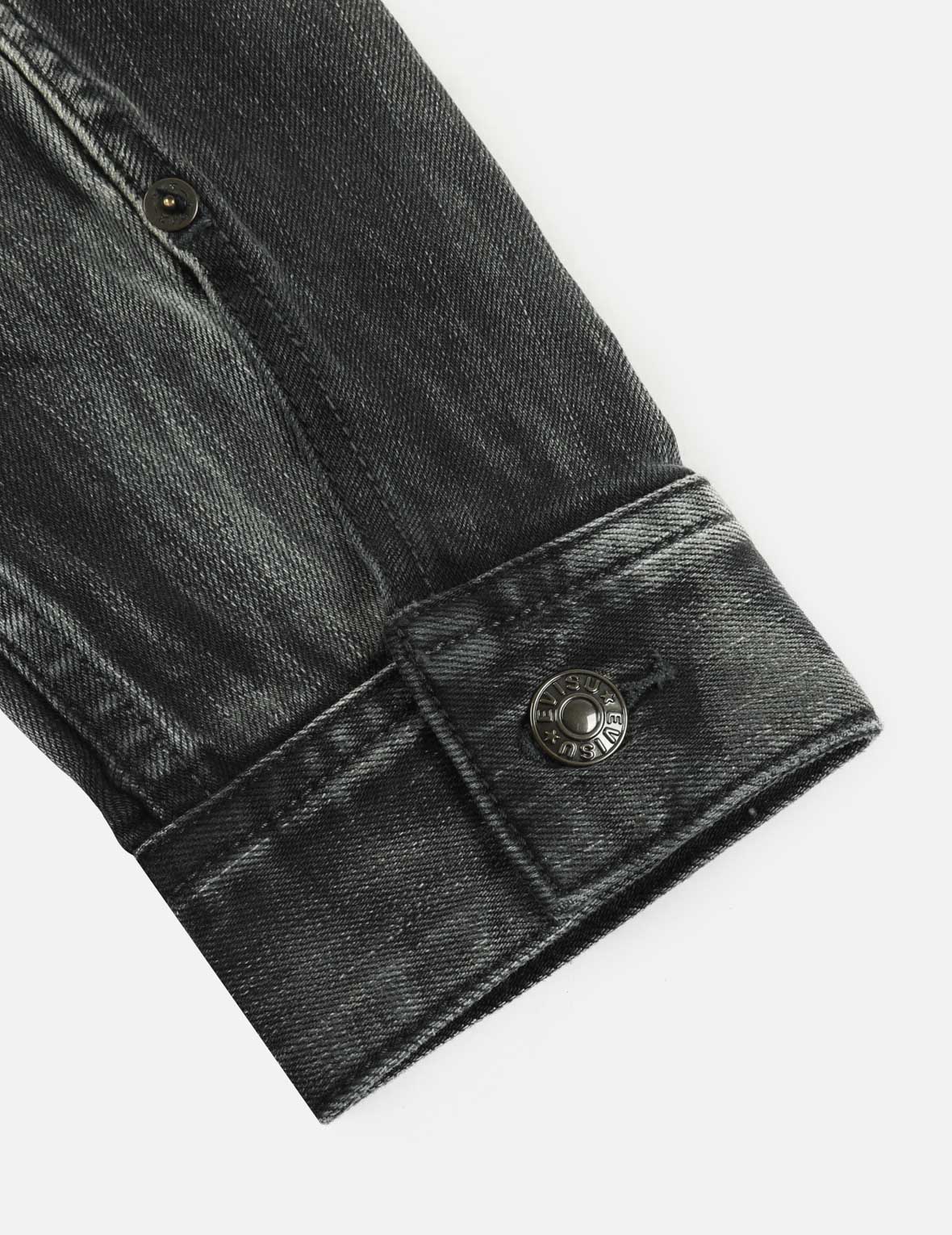 Washed Multiple Badges and Brushstroke Daicock Print Relax Fit Denim Jacket
