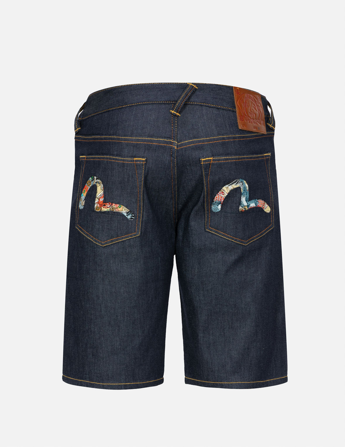 The Great Wave and Koi Seagull Embroidery Relax Fit Denim Shorts