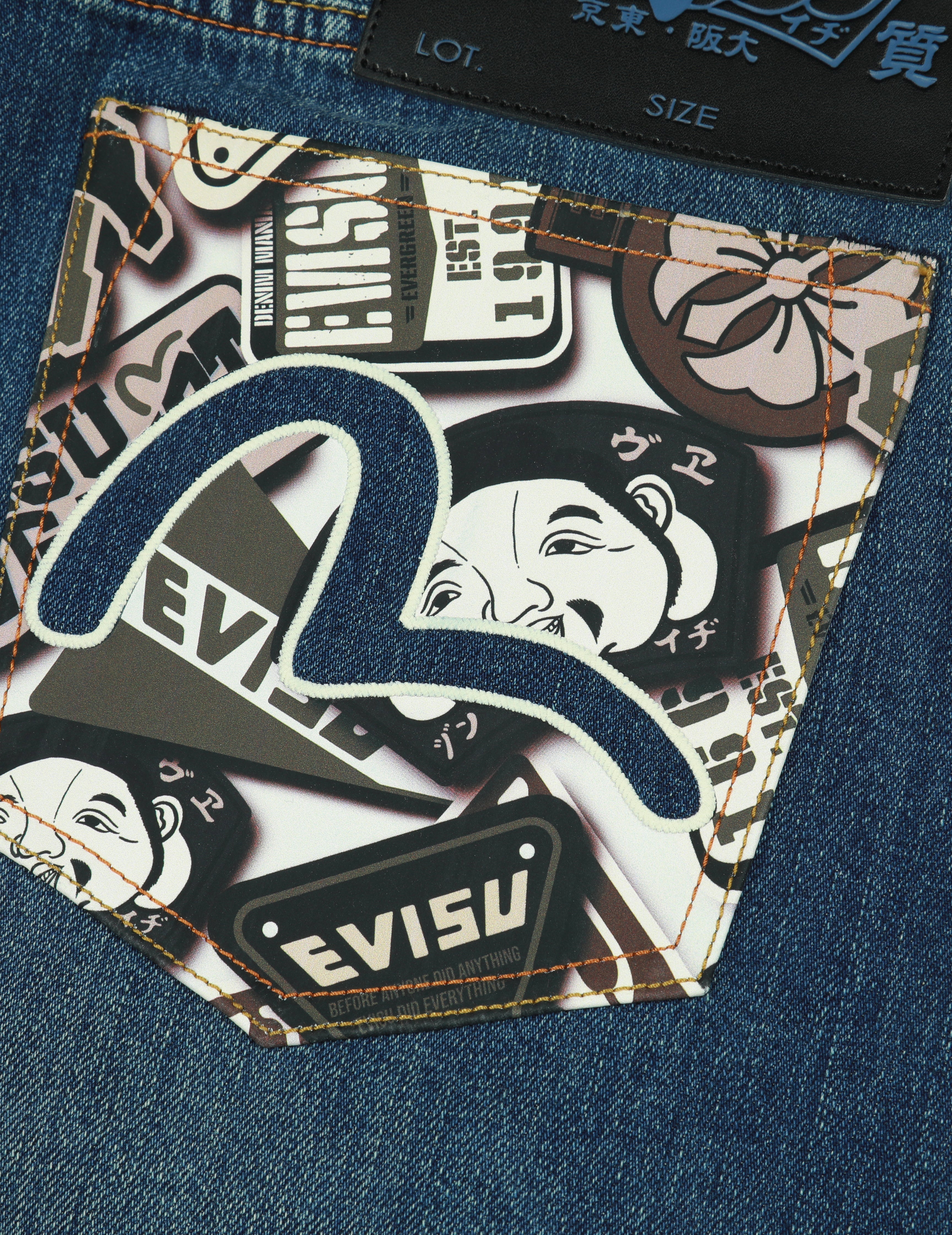 Allover Godhead Print and Seagull Embroidery Relax Fit Denim Shorts