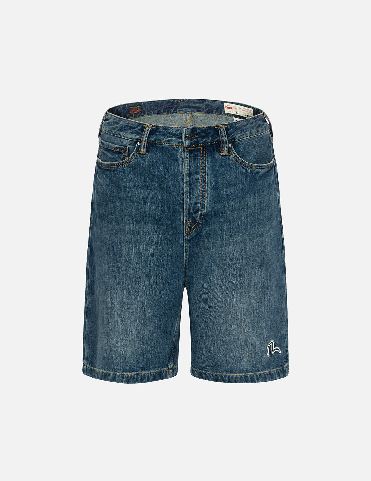 Allover Godhead Print and Seagull Embroidery Relax Fit Denim Shorts