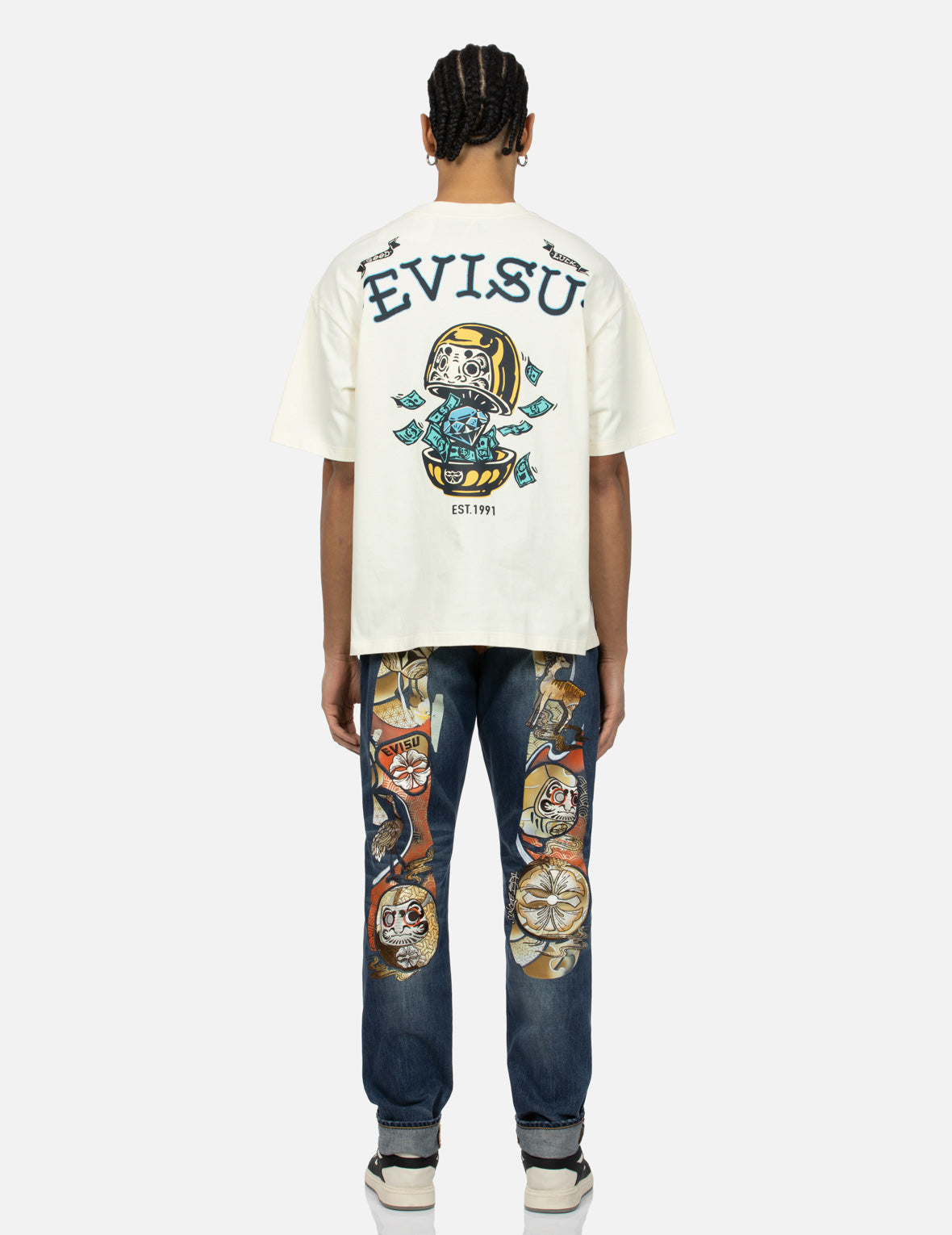 Hanafuda Daruma Daicock Embroidery Taper Fit Denim Jeans #2017