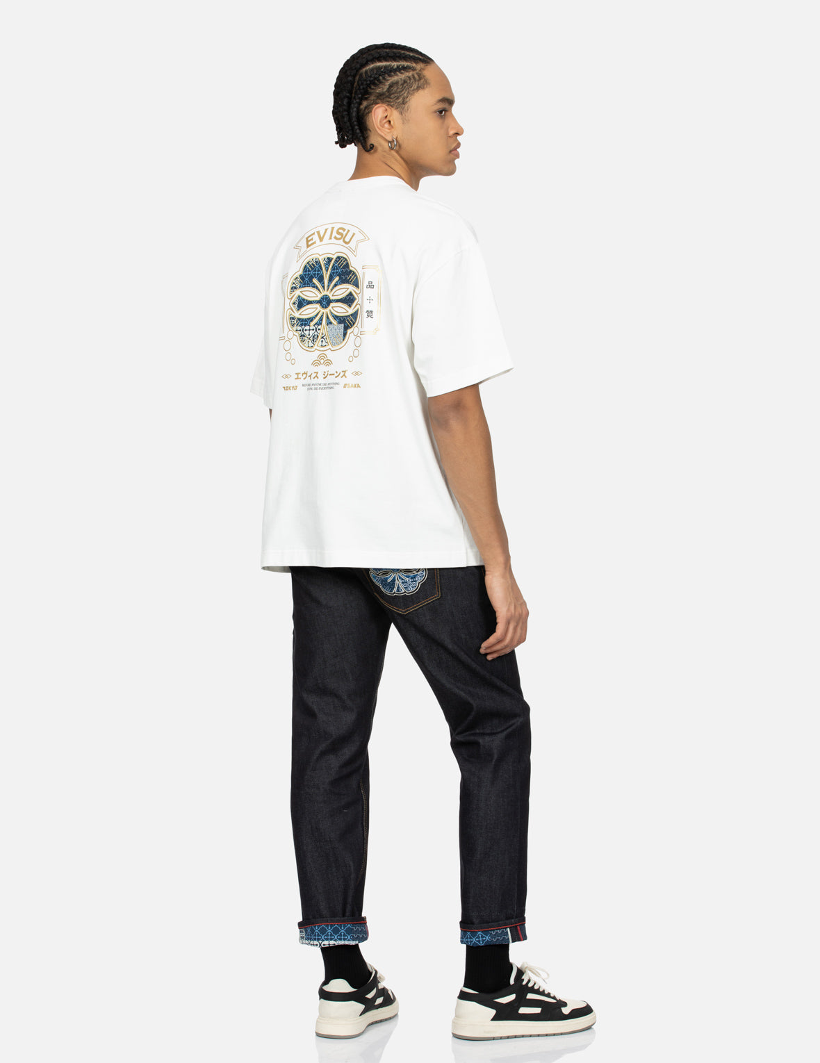 Seagull and Kamon Sashiko Embroidery Taper Fit Jeans #2017