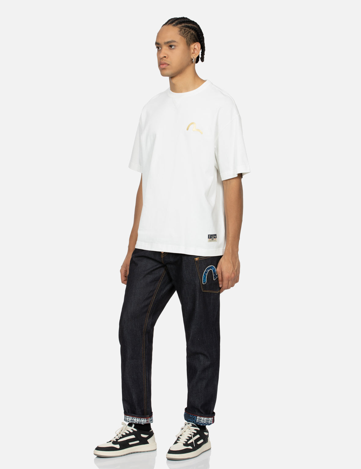 Seagull and Kamon Sashiko Embroidery Taper Fit Jeans #2017