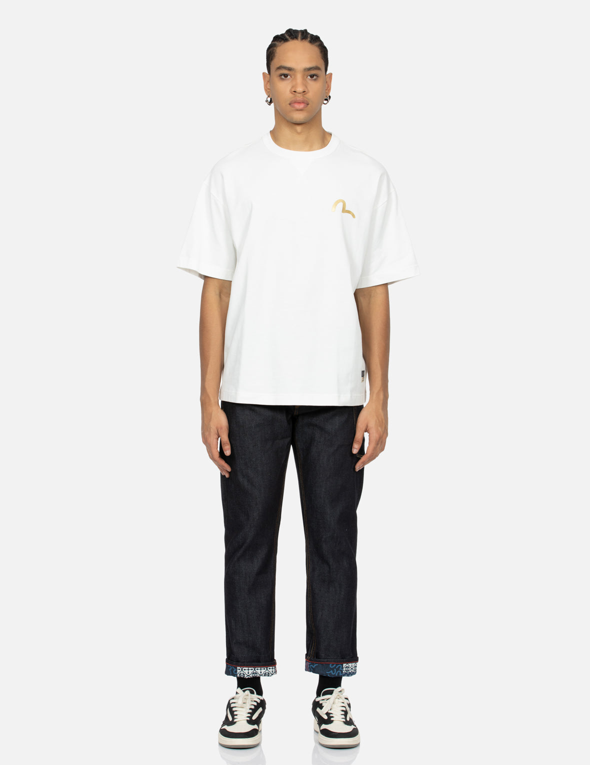 Seagull and Kamon Sashiko Embroidery Taper Fit Jeans #2017