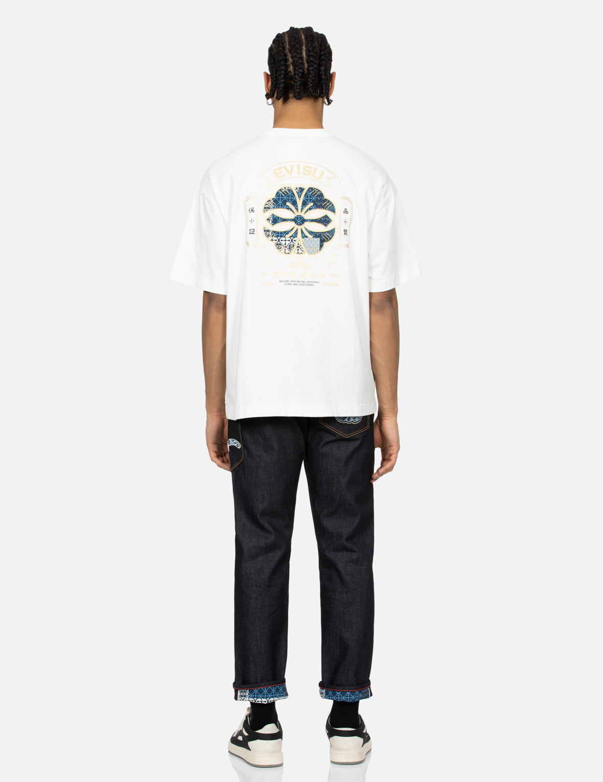 Seagull and Kamon Sashiko Embroidery Taper Fit Jeans #2017