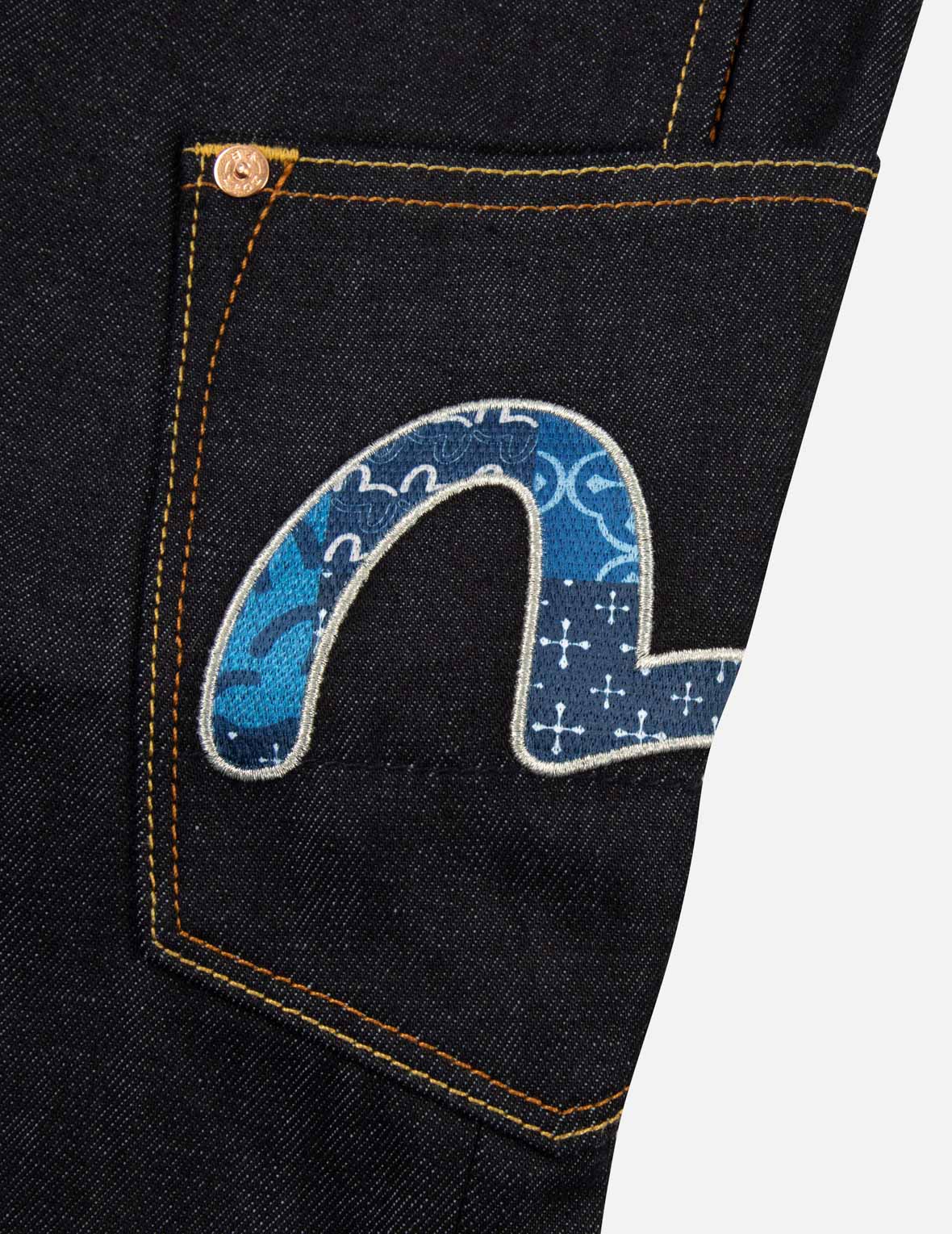 Seagull and Kamon Sashiko Embroidery Taper Fit Jeans #2017